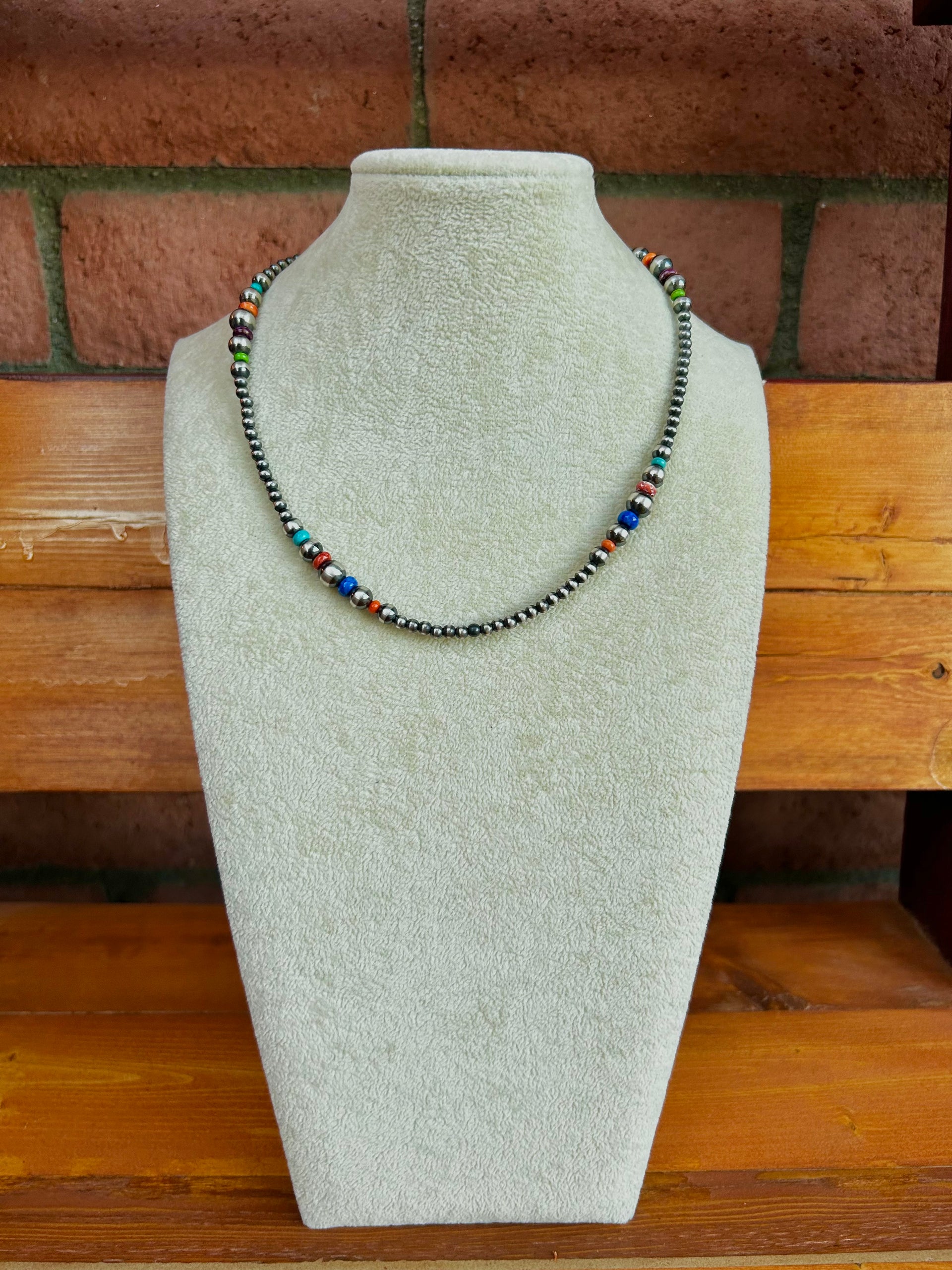 Navajo Strung Multi Stone & Sterling Silver Cluster Necklace