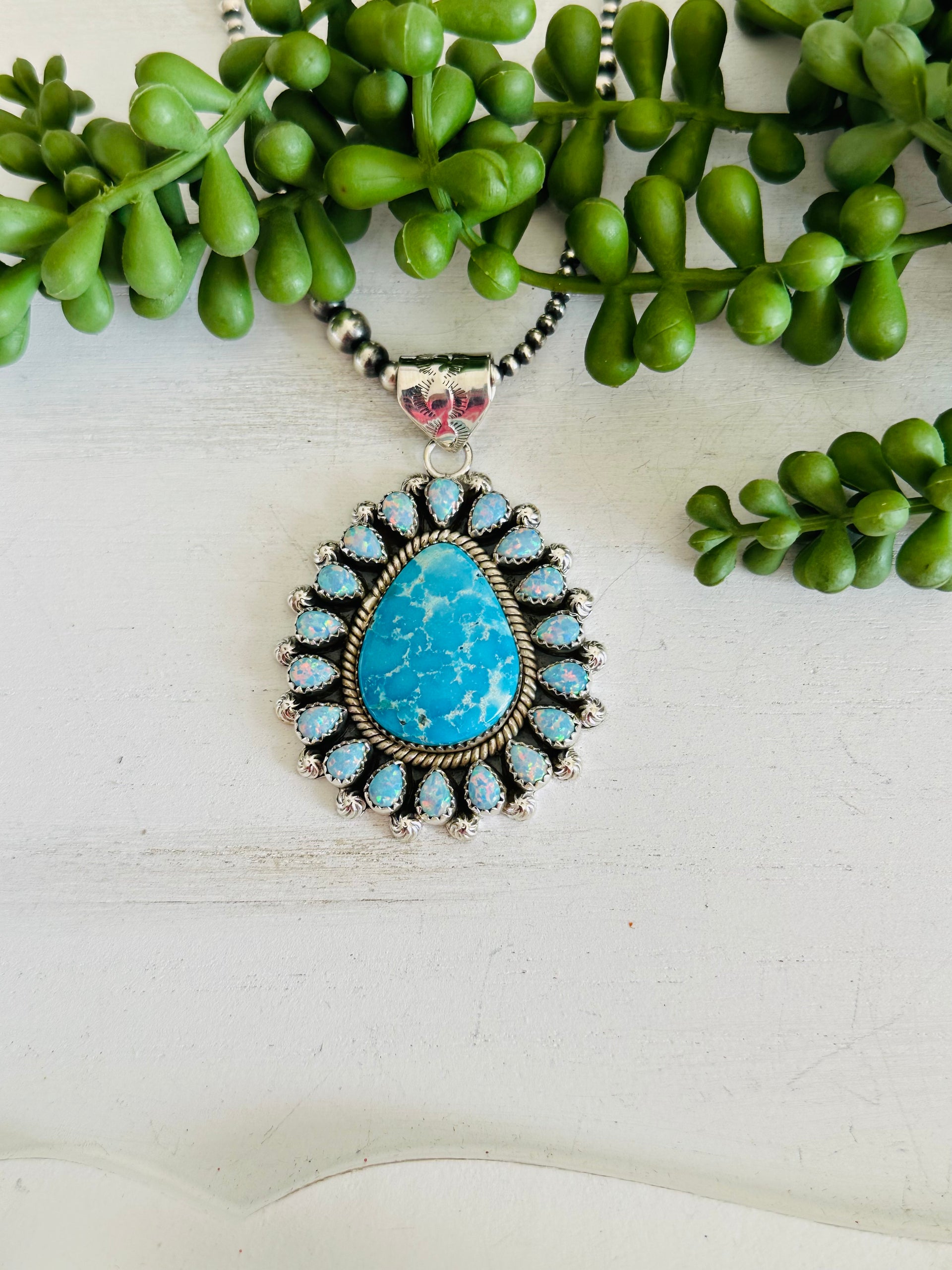 Southwest Handmade Multi Stone & Sterling Silver Cluster Pendant