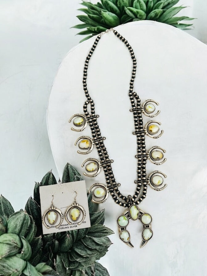 Patrick Yazzie Palomino Variscite & Sterling Silver Squash Necklace Set