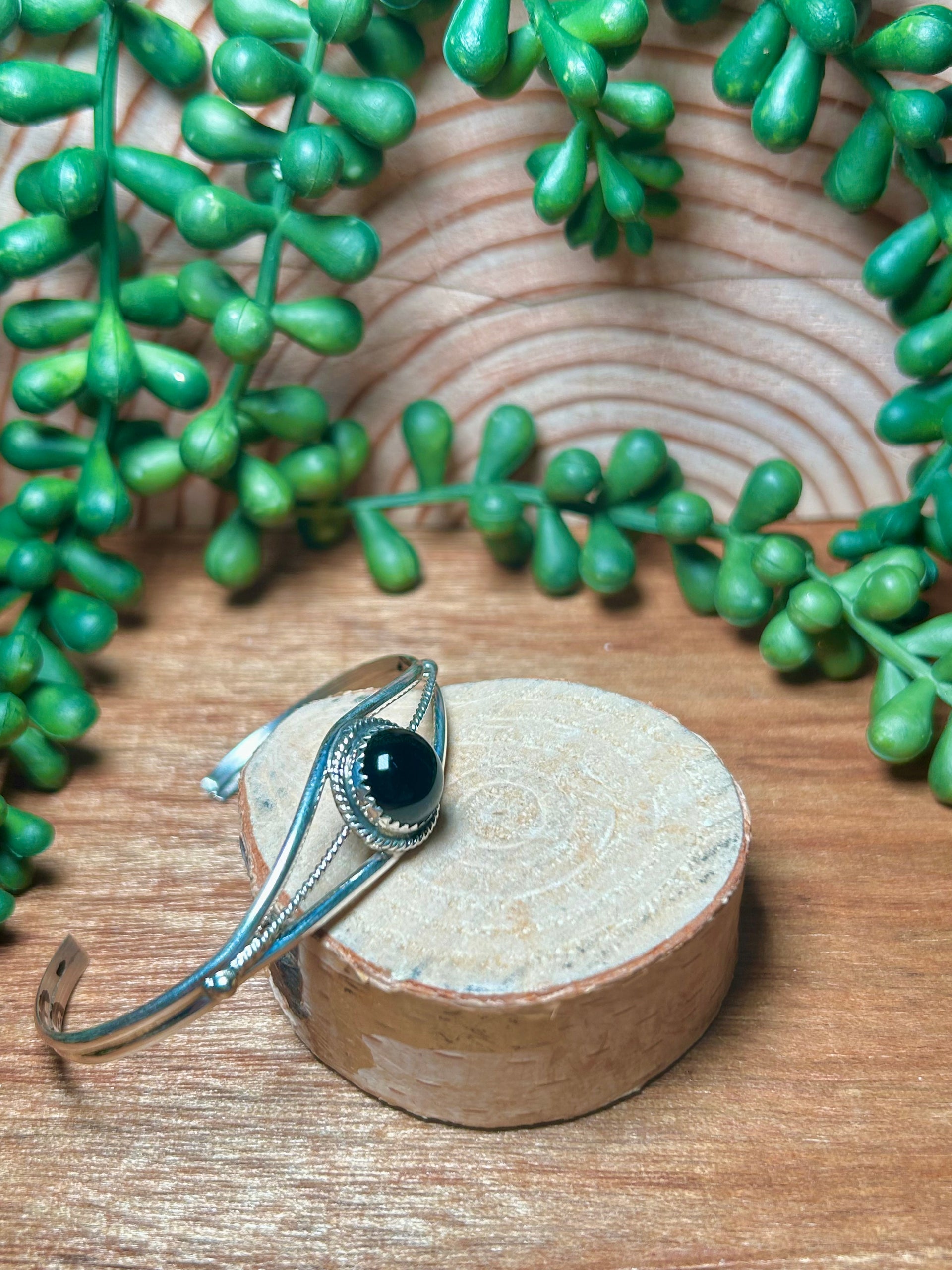 Navajo Made Onyx & Sterling Silver Cuff Bracelet