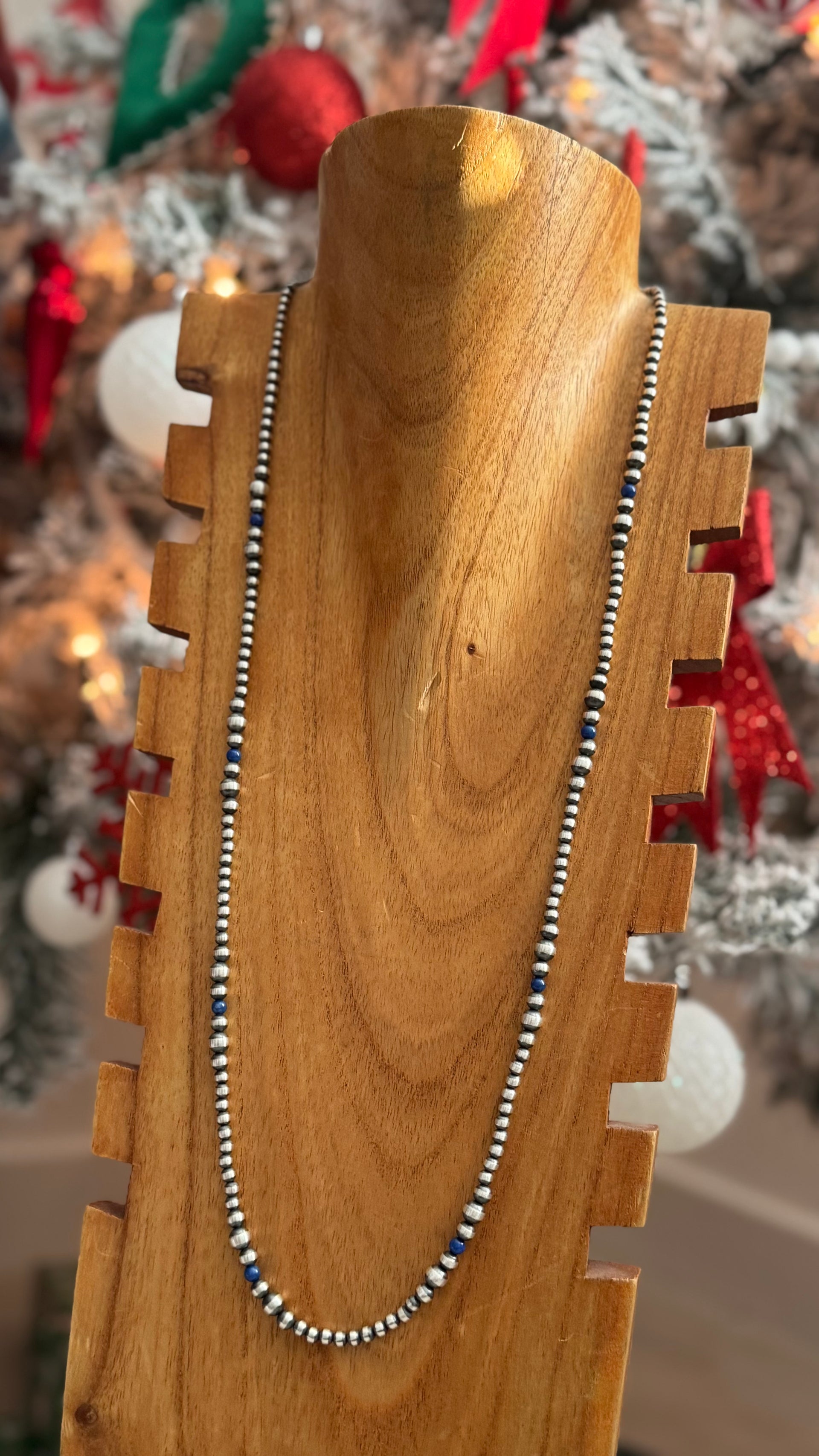 Navajo Strung Lapis & Sterling Silver Graduated Pearl Necklace