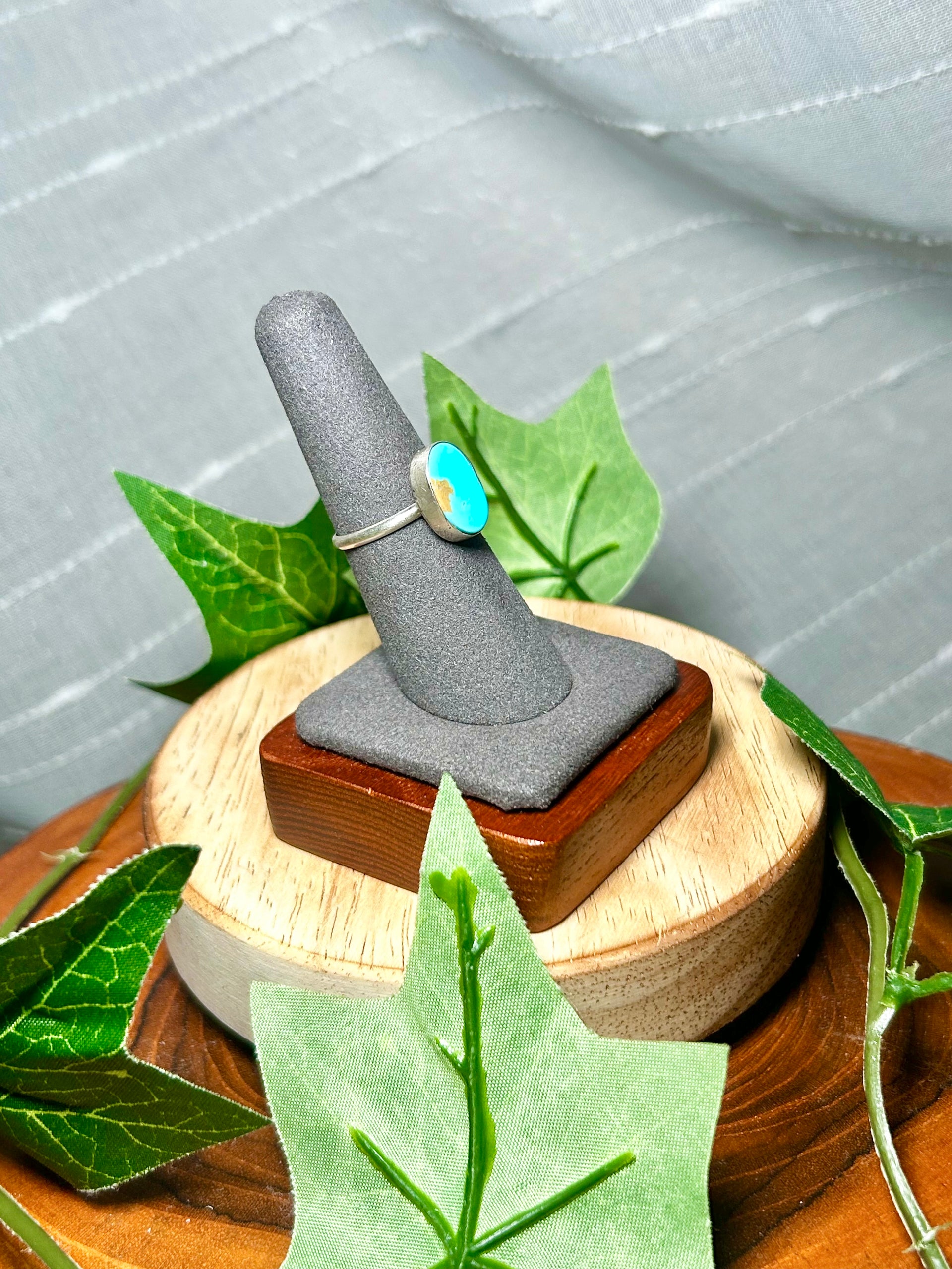 Navajo Made Kingman Turquoise & Sterling Silver Ring Size 7.25