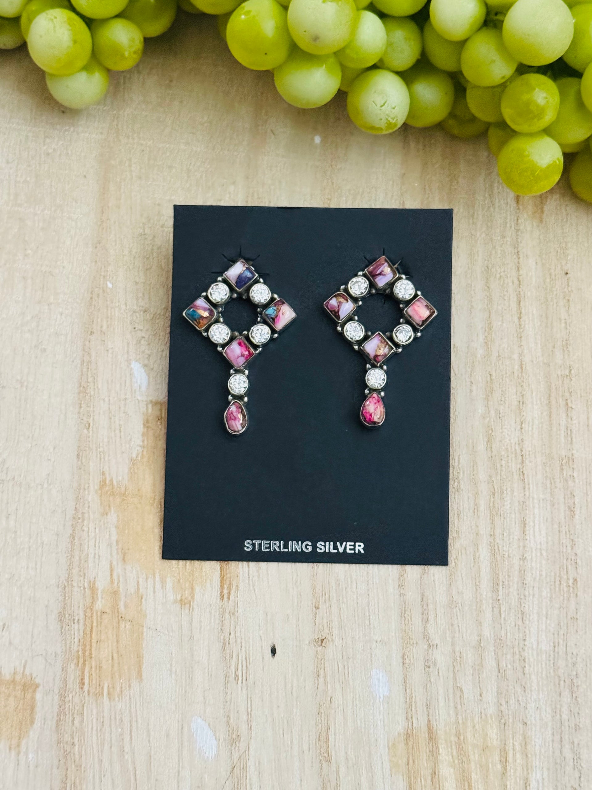 Southwest Handmade Multi Stone & Sterling Silver Post Dangle Earrings