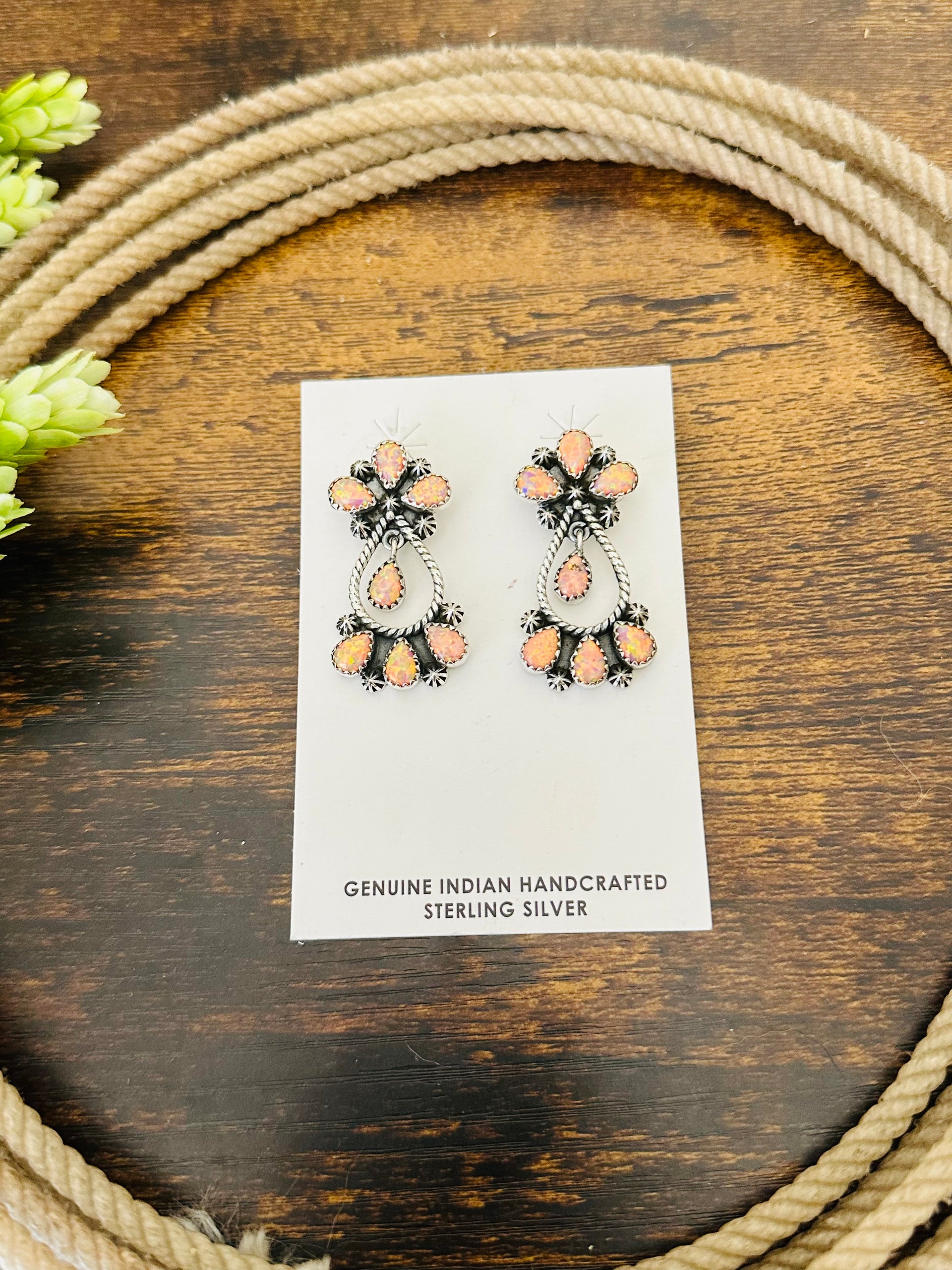 Southwest Handmade Pink Opal & Sterling Silver Post Dangle Earrings