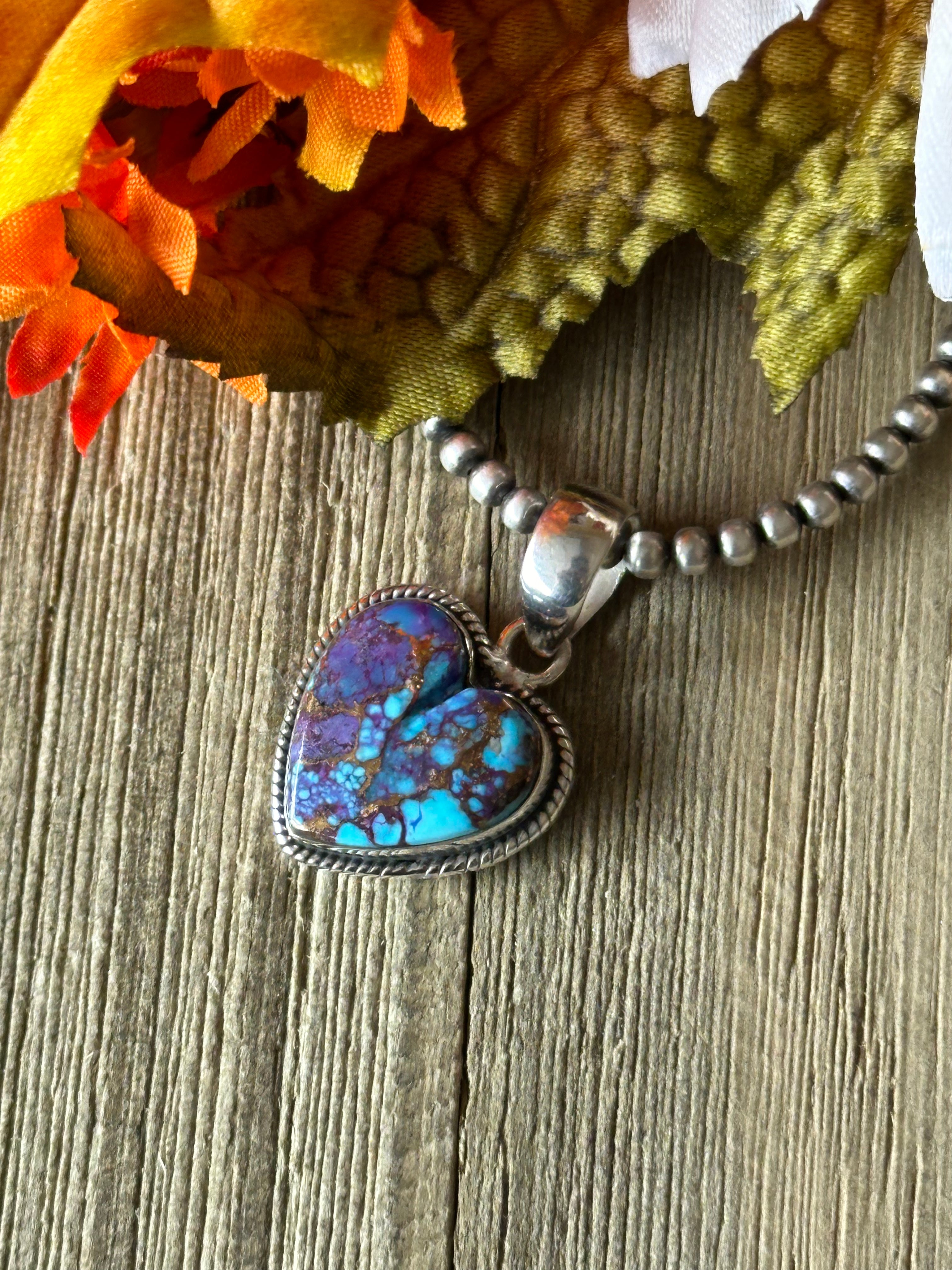 Southwest Handmade Purple Mohave Turquoise & Sterling Silver Heart Pendant