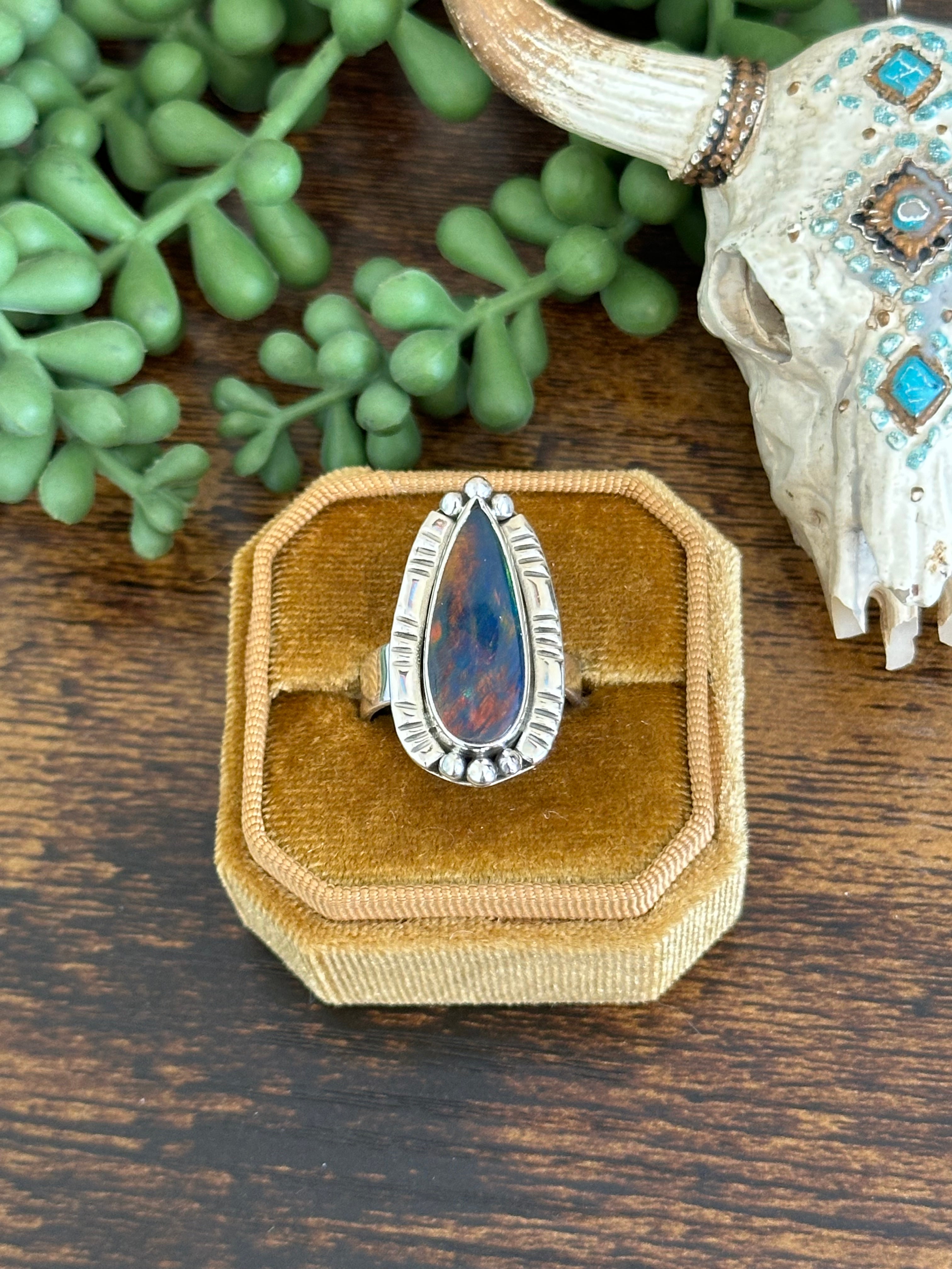 Southwest Handmade Opal & Sterling Silver Adjustable Ring