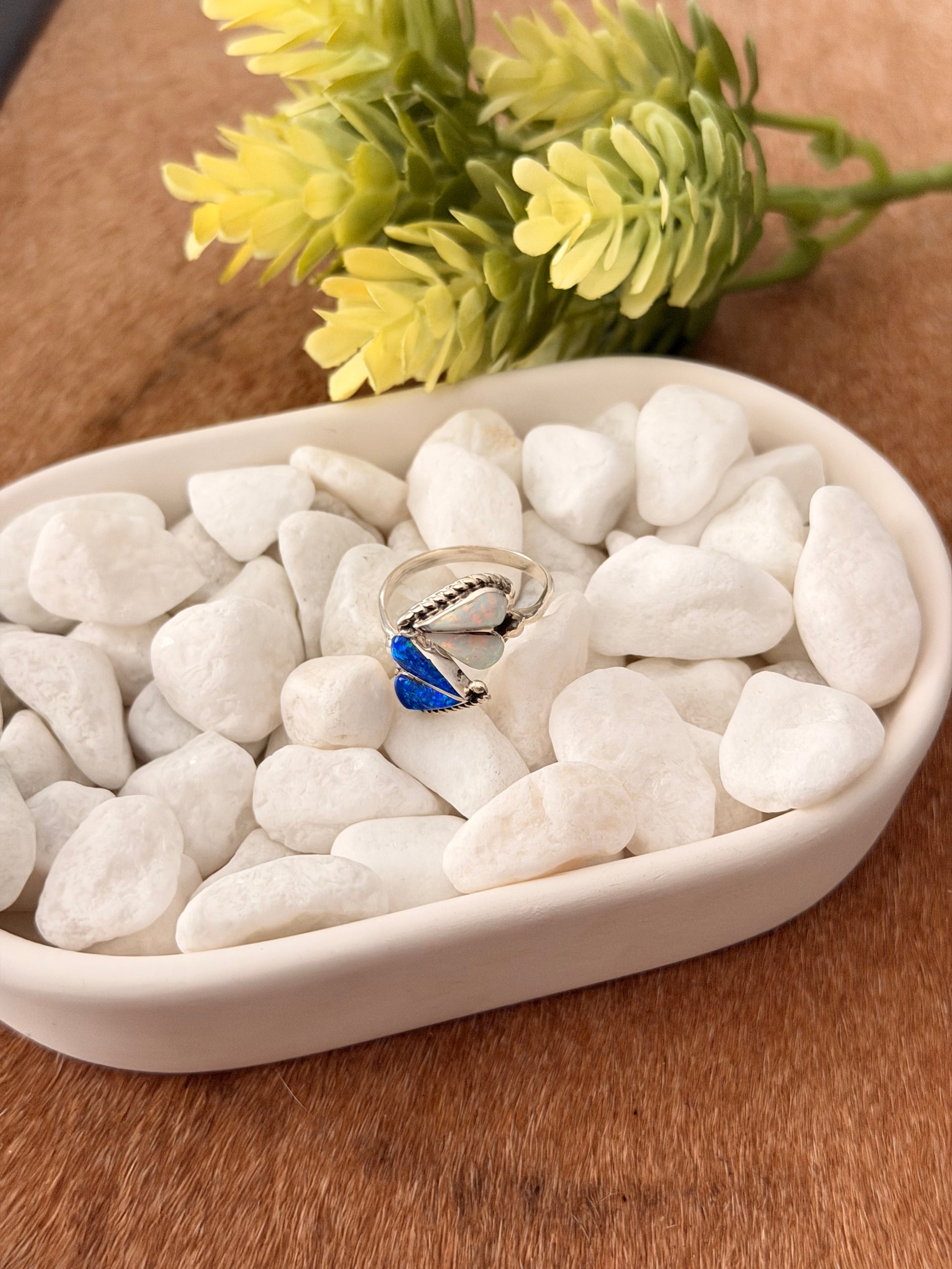 Zuni Made Opal & Sterling Silver Heart Adjustable Ring