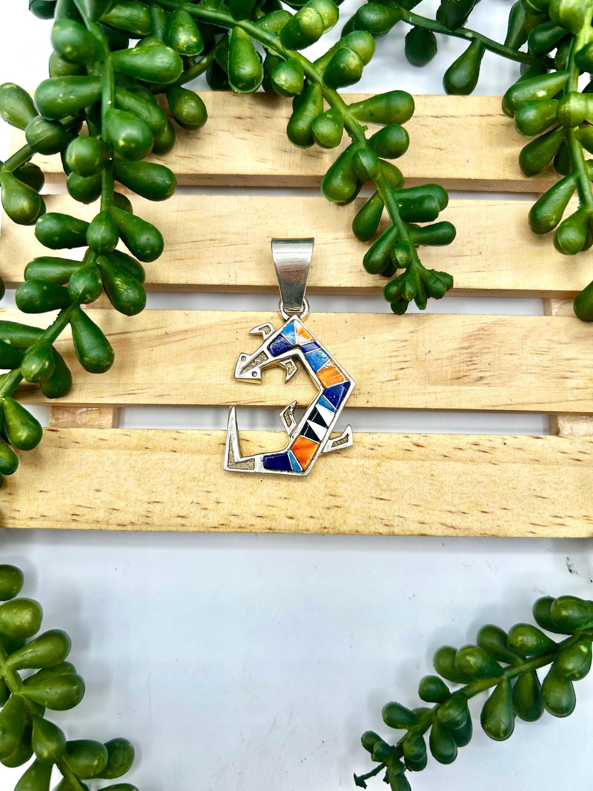 Navajo Made Multi Stone & Sterling Silver Pendant