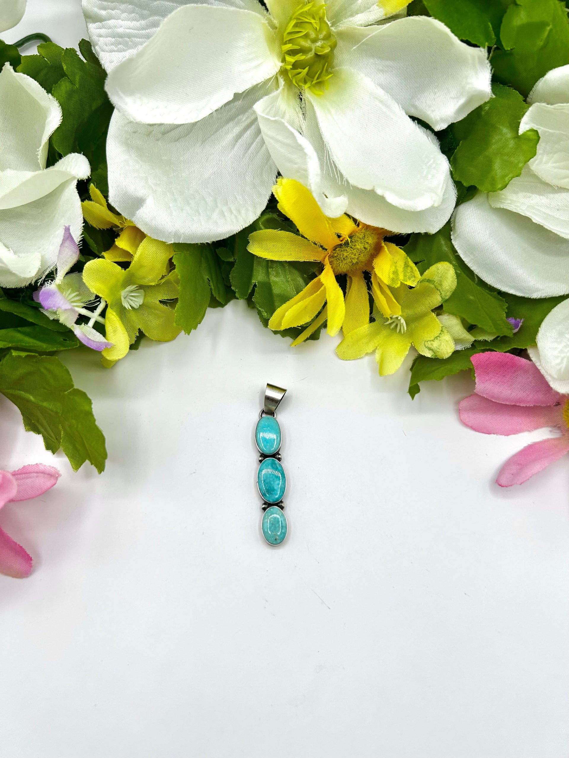 Navajo Made White Water Turquoise & Sterling Silver Pendant