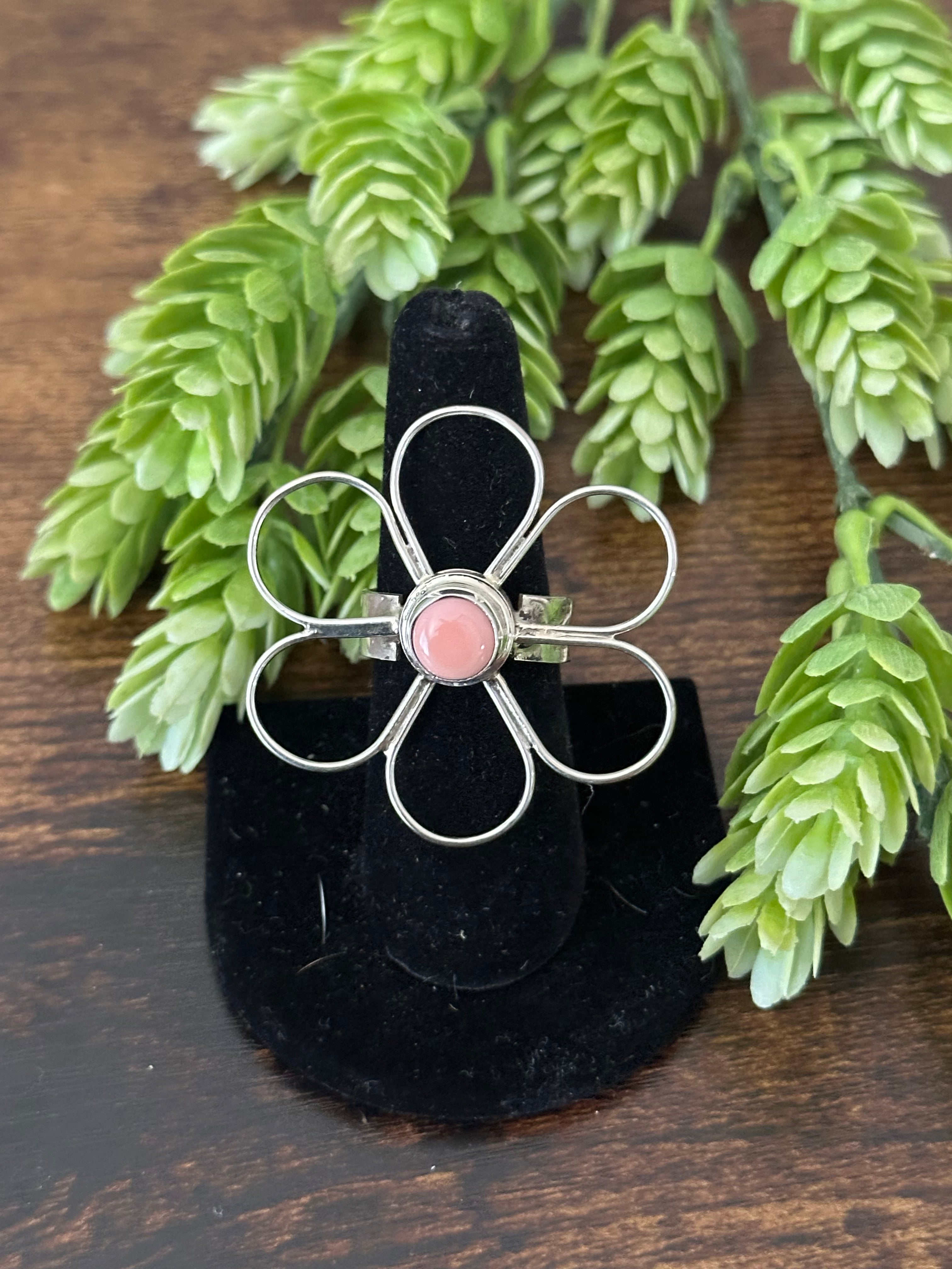 Navajo Made Pink Conch & Sterling Silver Ring