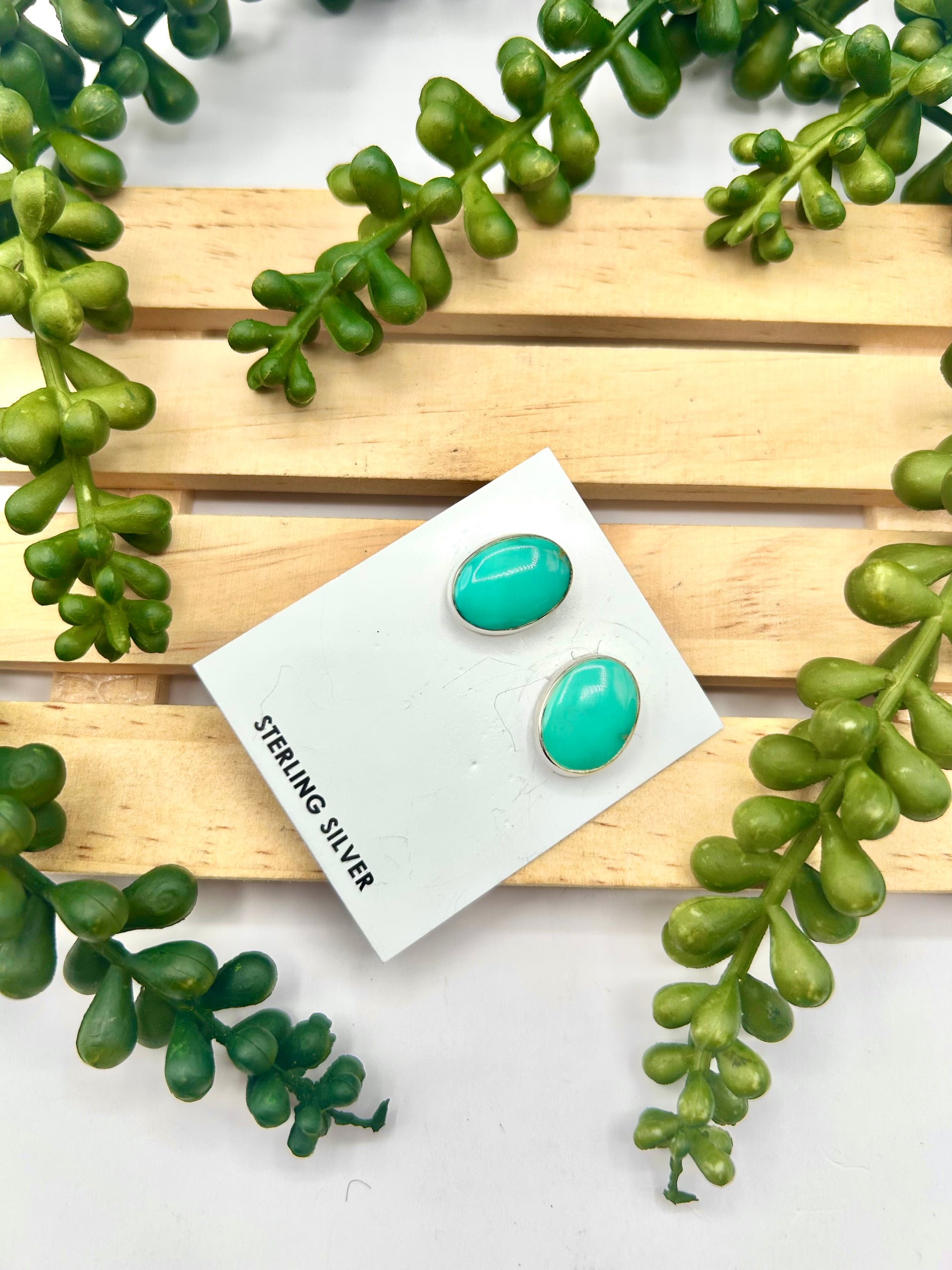 Navajo Made Kingman Turquoise & Sterling Silver Post Earrings