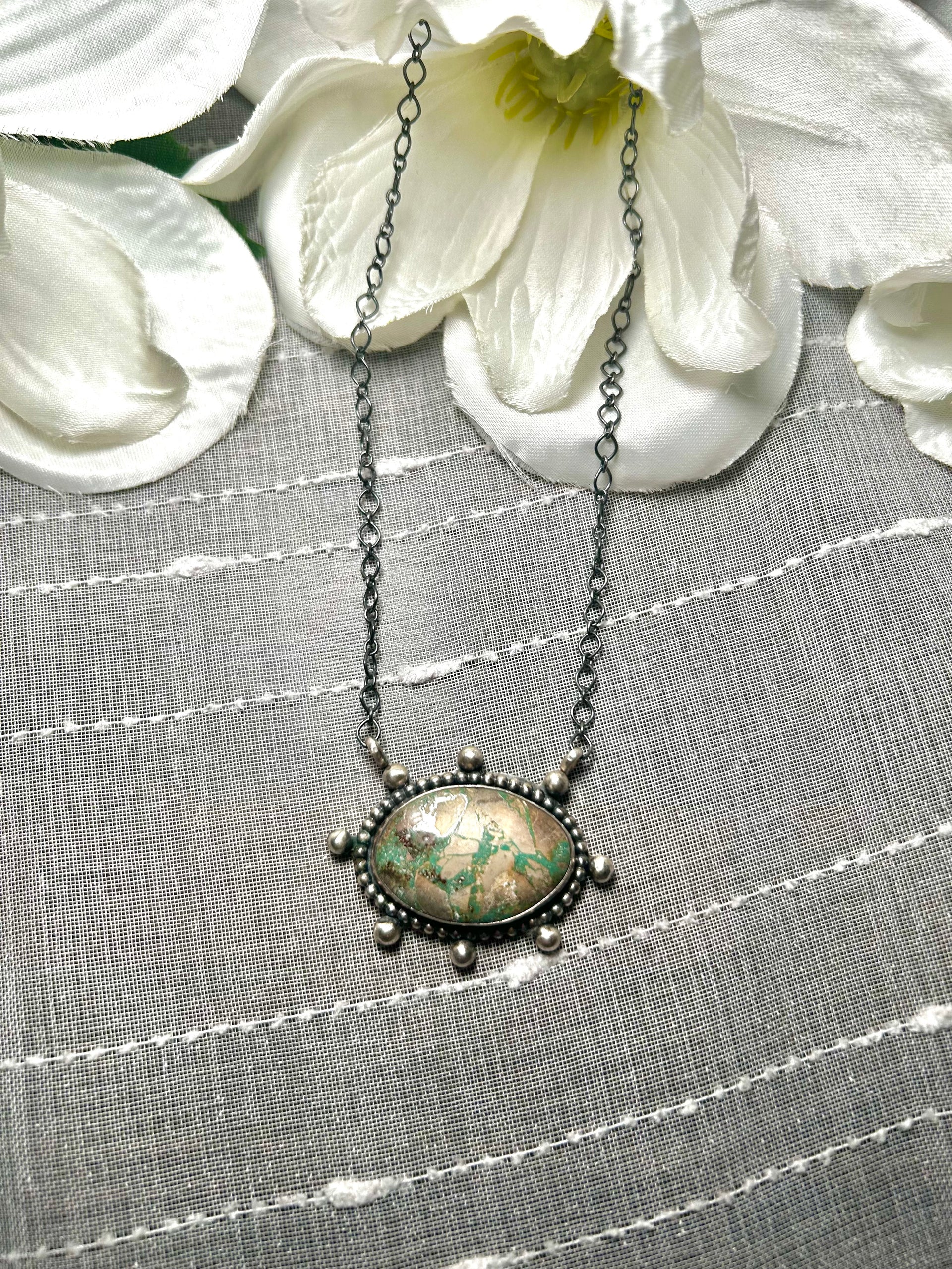 Navajo Made Natural Royston Turquoise & Sterling Silver Necklace