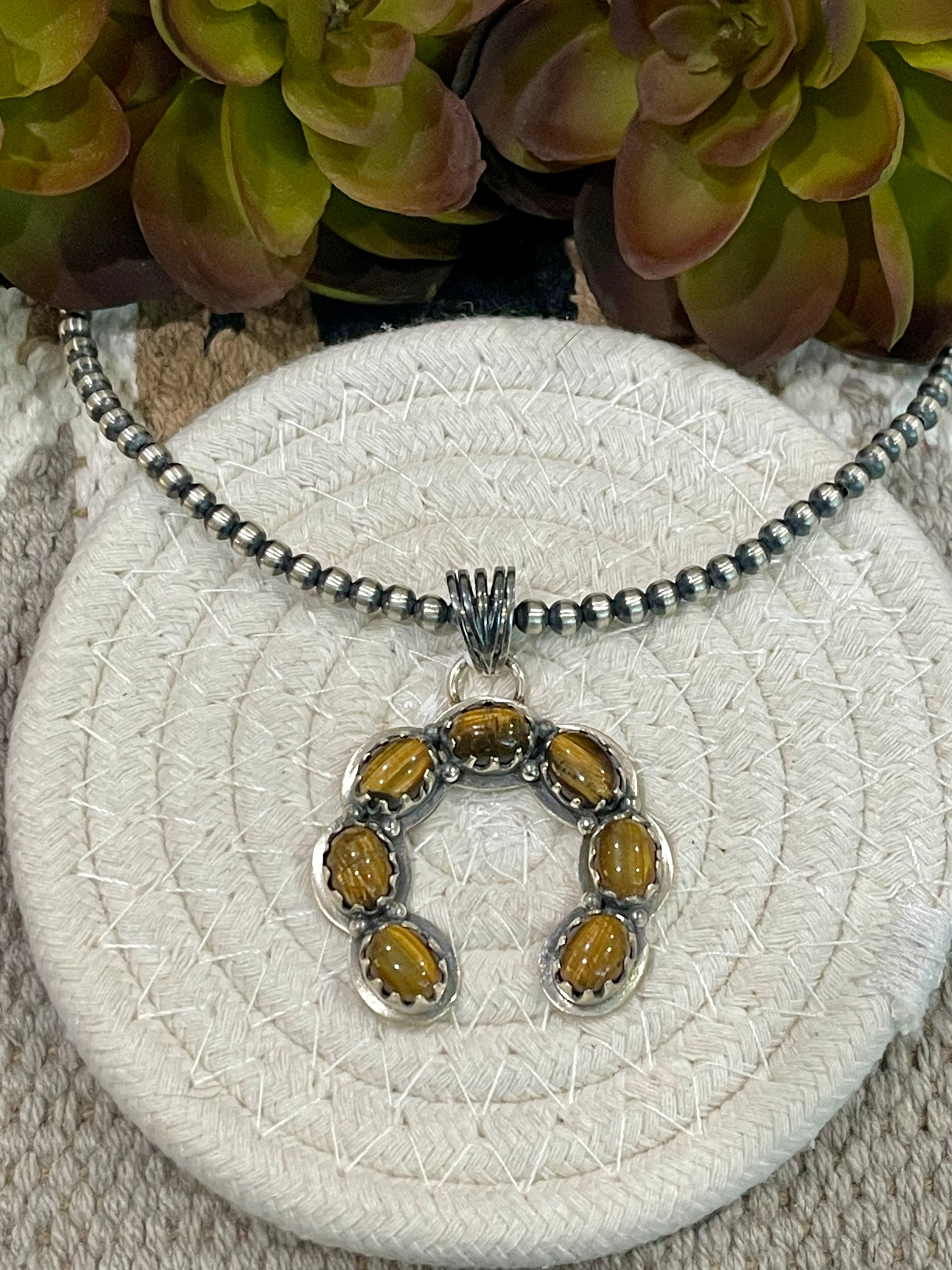 Southwest Handmade Tigers Eye & Sterling Silver Naja Pendant