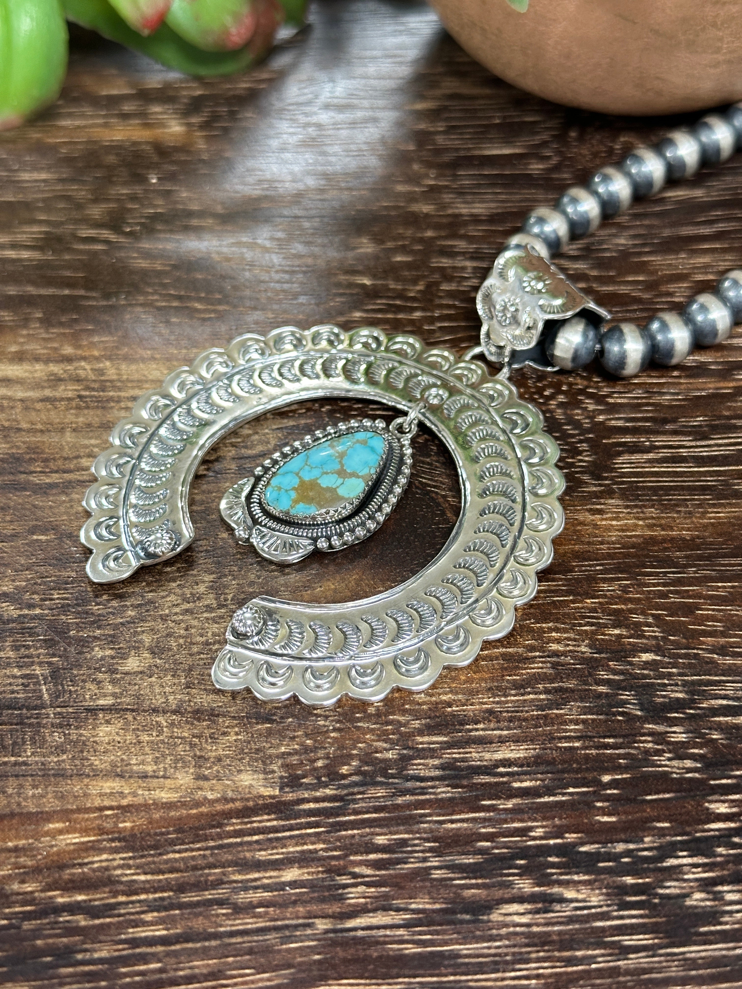 Southwest Handmade Natural #8 Turquoise & Sterling Silver Naja Pendant