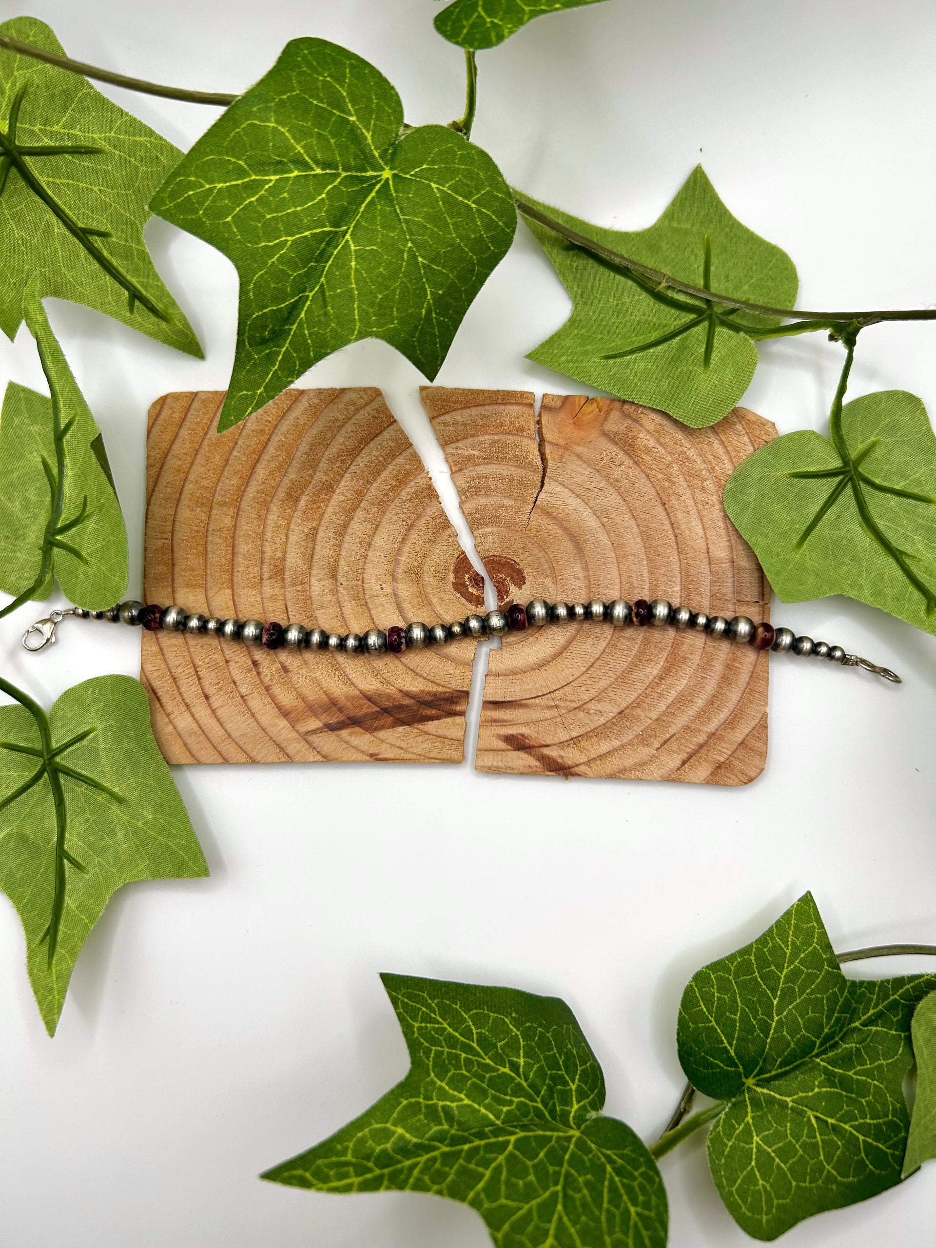 Navajo Made Strung Purple Spiny Oyster & Sterling Silver Link Bracelet