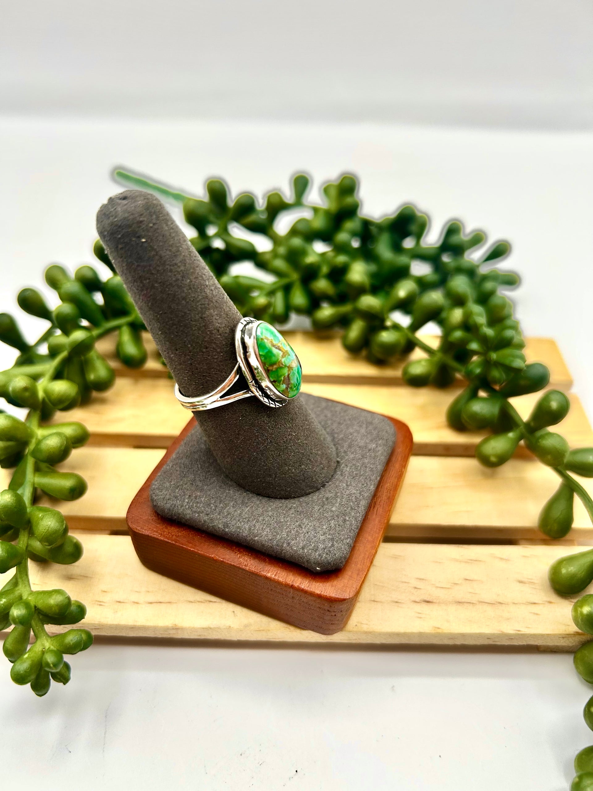 Navajo Made Sonoran Turquoise & Sterling Silver Ring Size 8