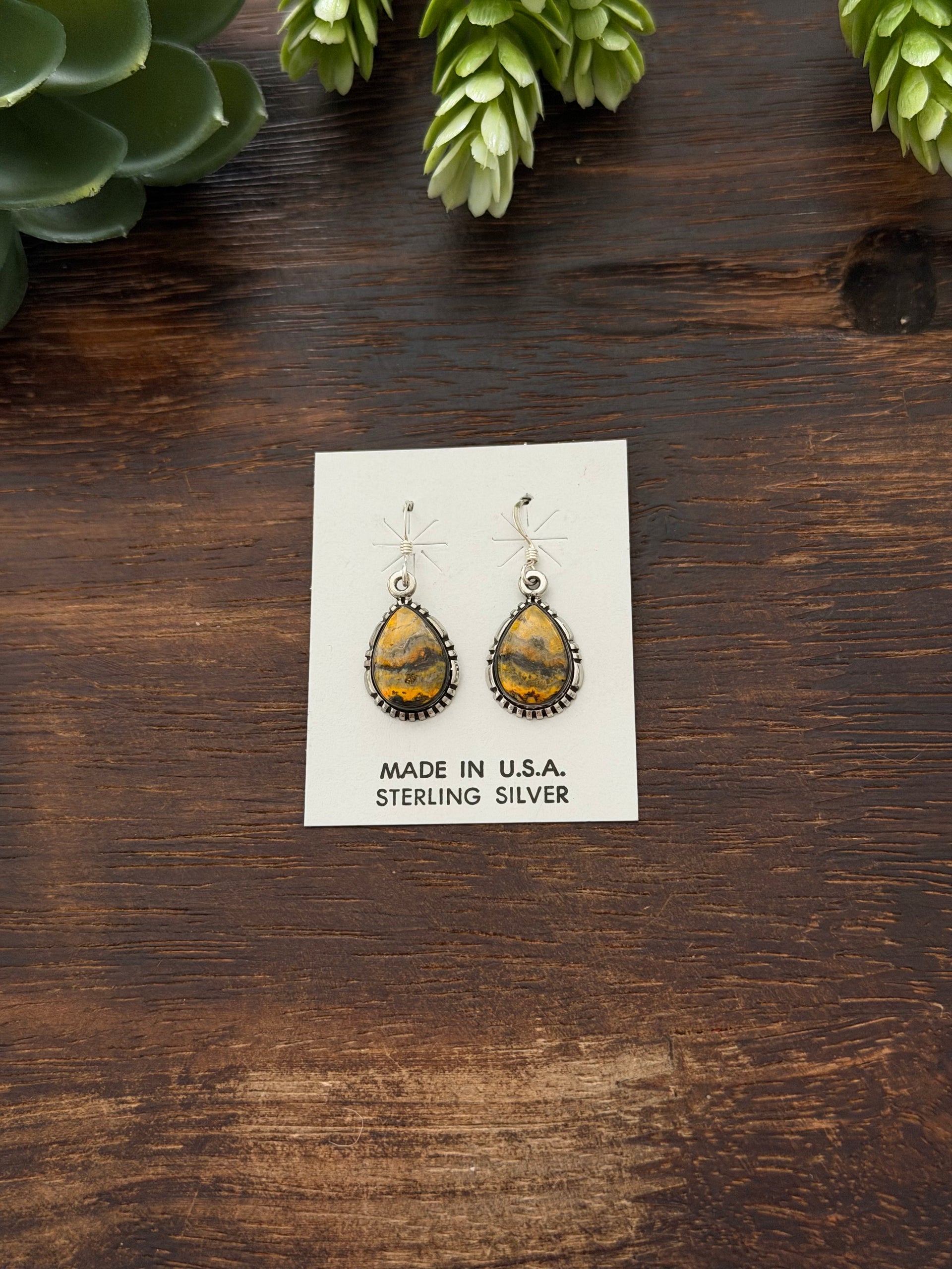 Navajo Made BB Agate & Sterling Silver Dangle Earrings