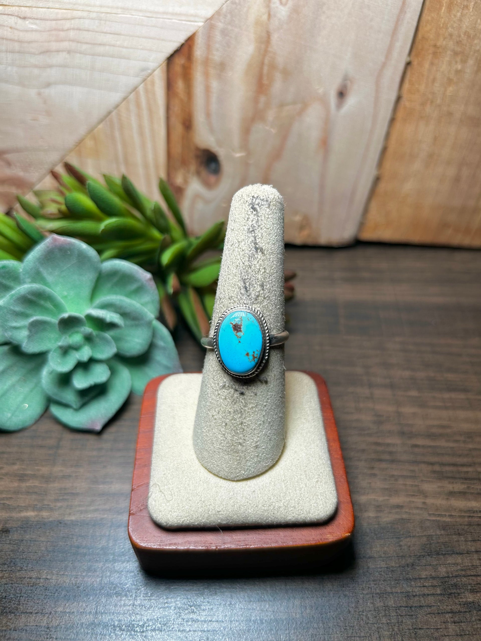 Navajo Made Golden Turquoise & Sterling Silver Ring Size 8