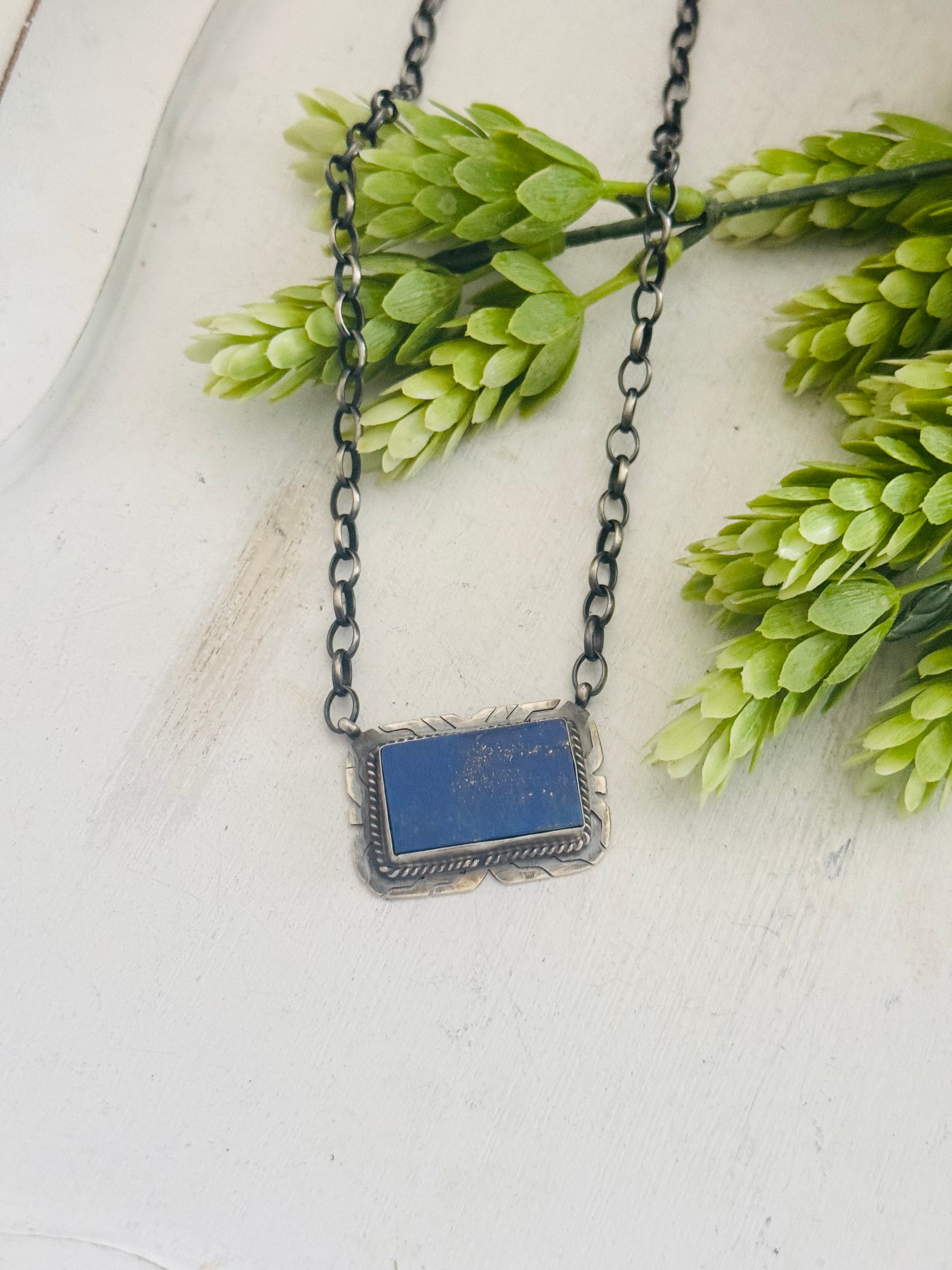 Navajo Made Lapis & Sterling Silver Necklace