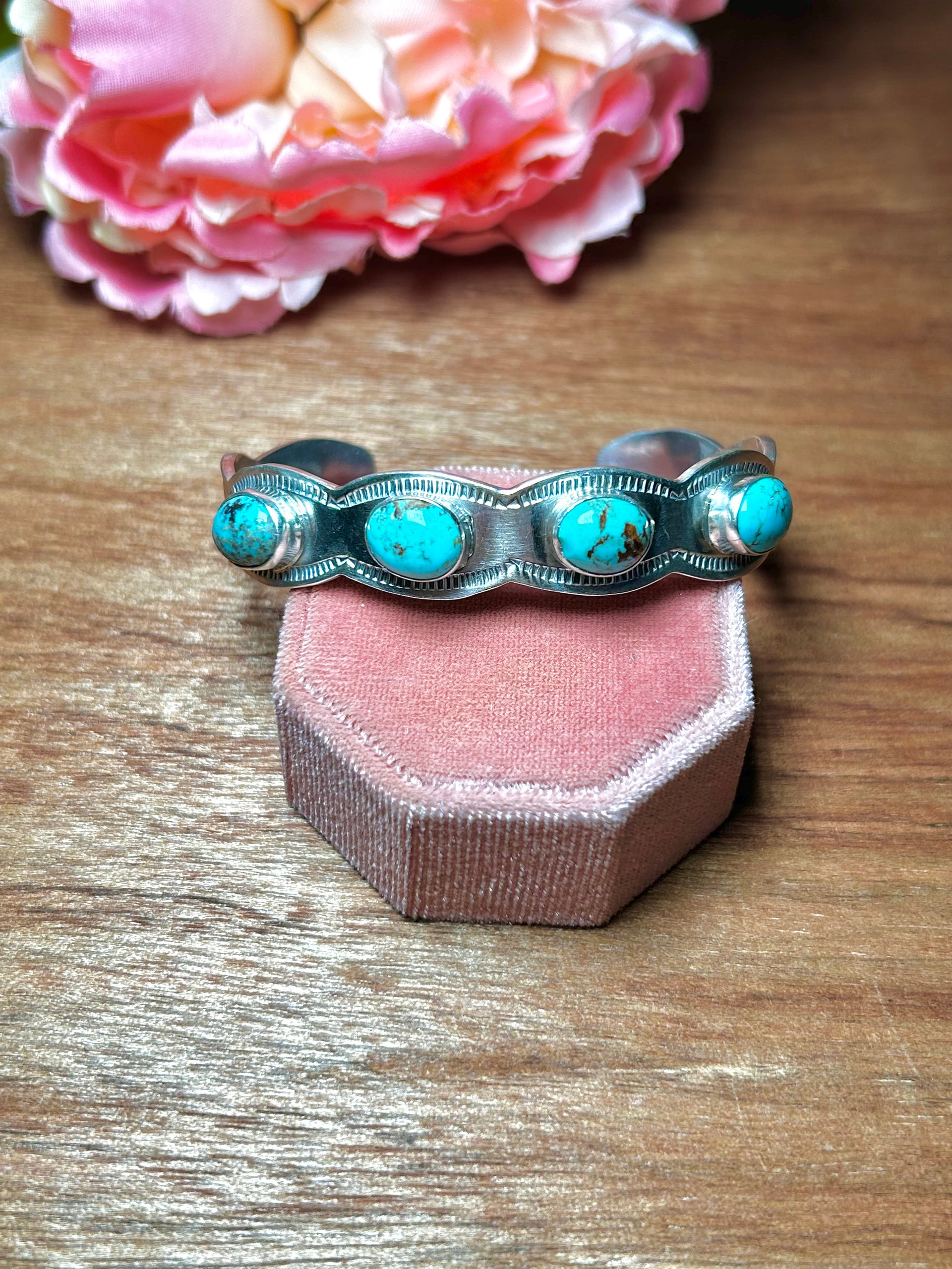 Navajo Made Kingman Turquoise & Sterling Silver Cuff Bracelet