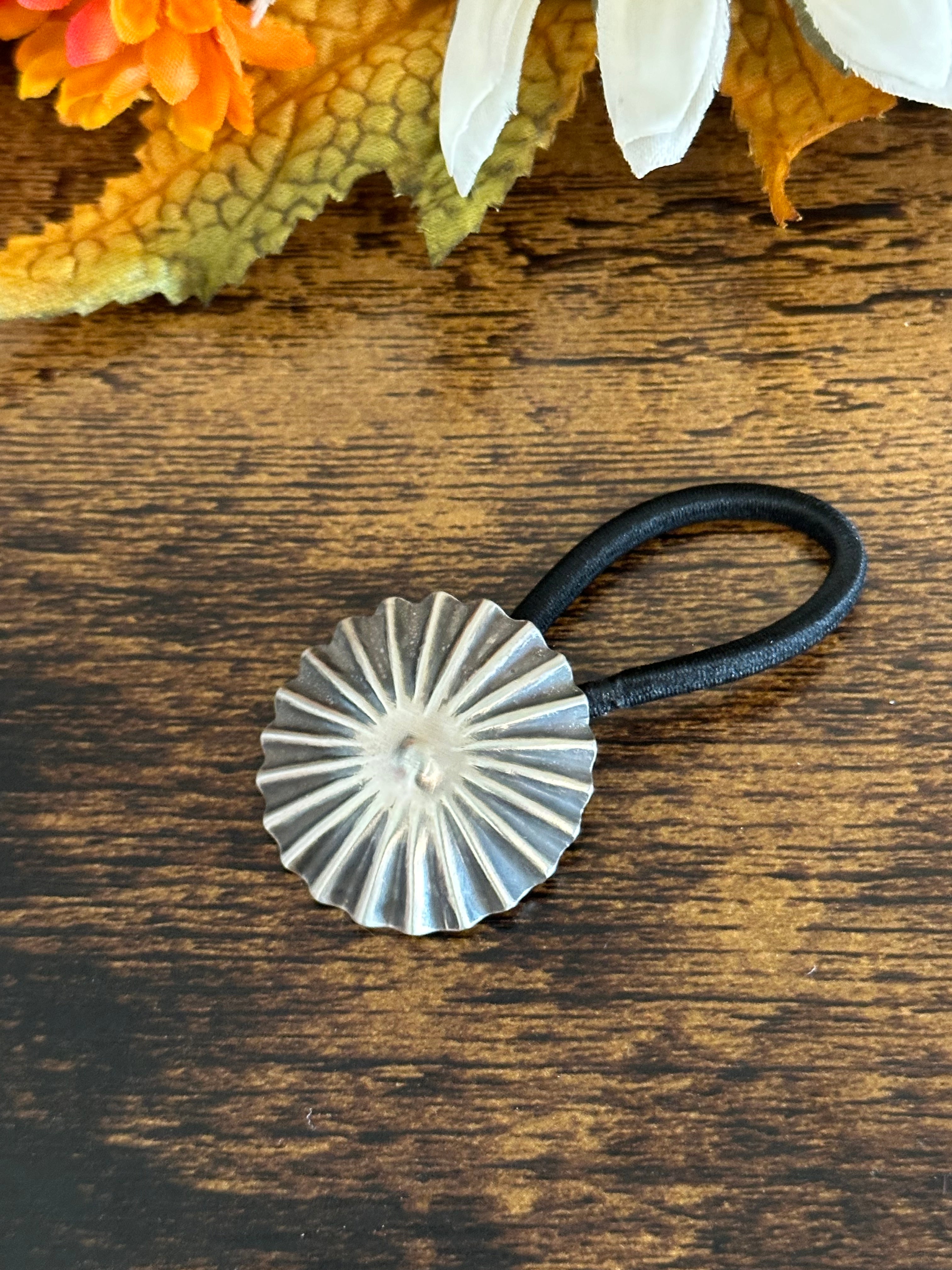 Navajo Made Sterling Silver Concho Ponytail Holder