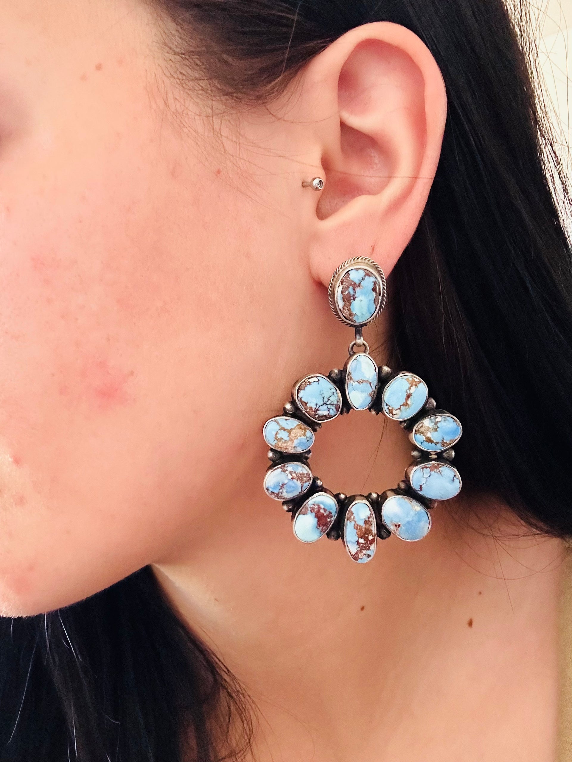 Larry Sandoval Golden Hills Turquoise & Sterling Silver Post Dangle Earrings