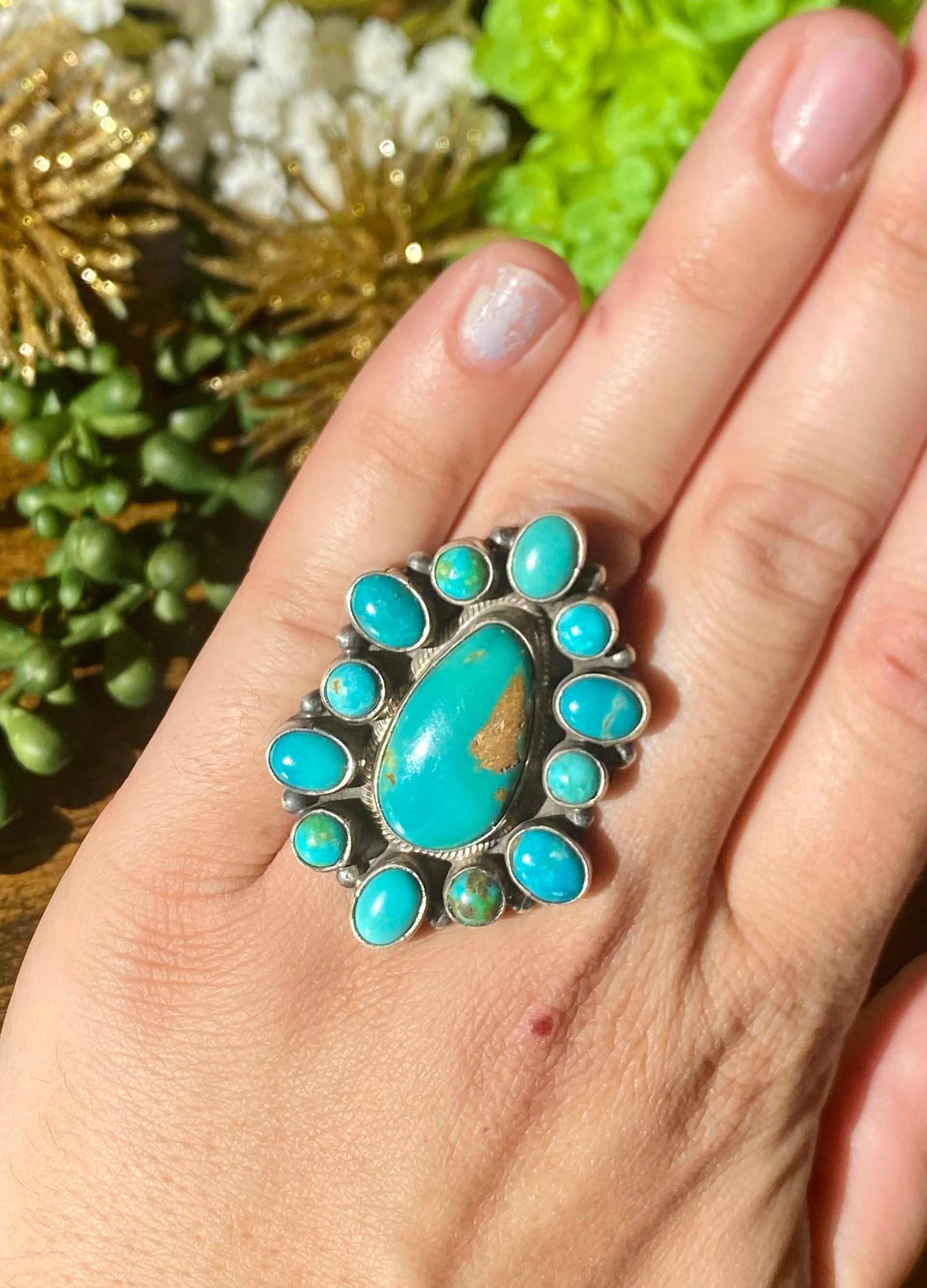 SHEILA Navajo Made Royston Turquoise & Sterling Silver Adjustable Ring