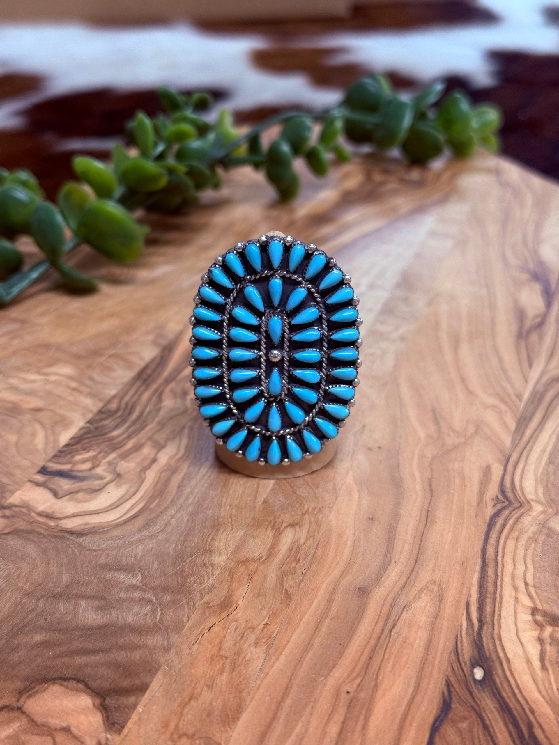 Southwest Handmade Kingman Turquoise & Sterling Silver Cluster Ring