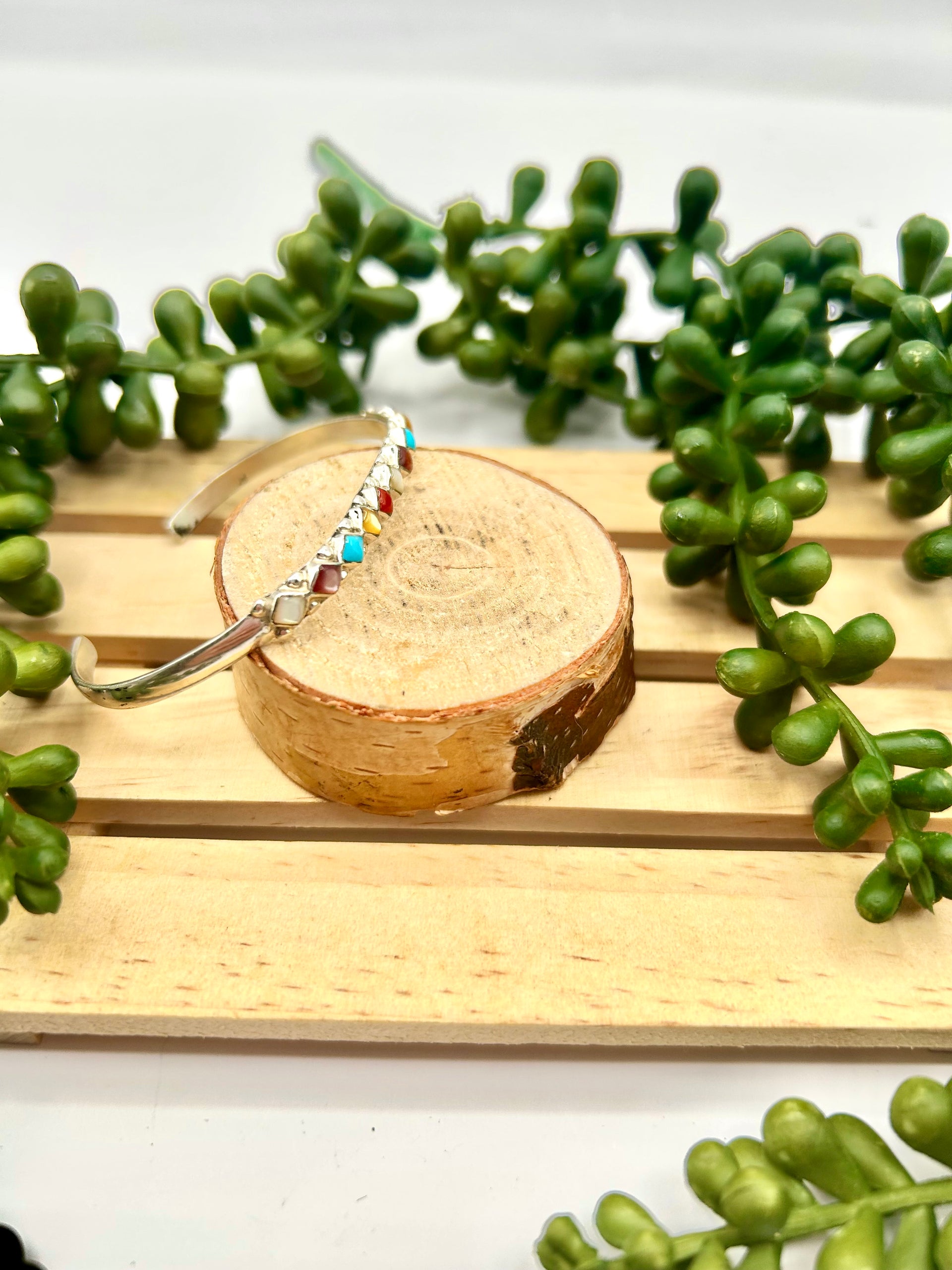 Zuni Made Multi Stone & Sterling Silver Cuff Bracelet