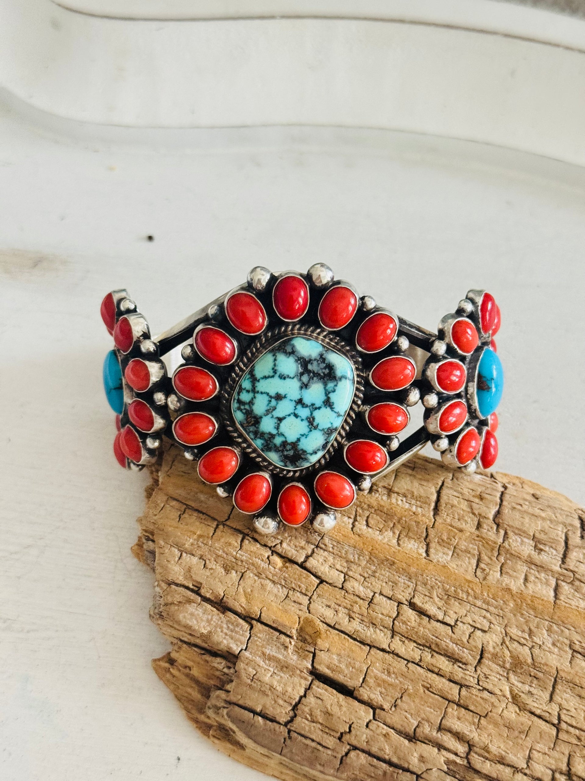 Tyler Brown Multi Stone & Sterling Silver Cluster Cuff Bracelet