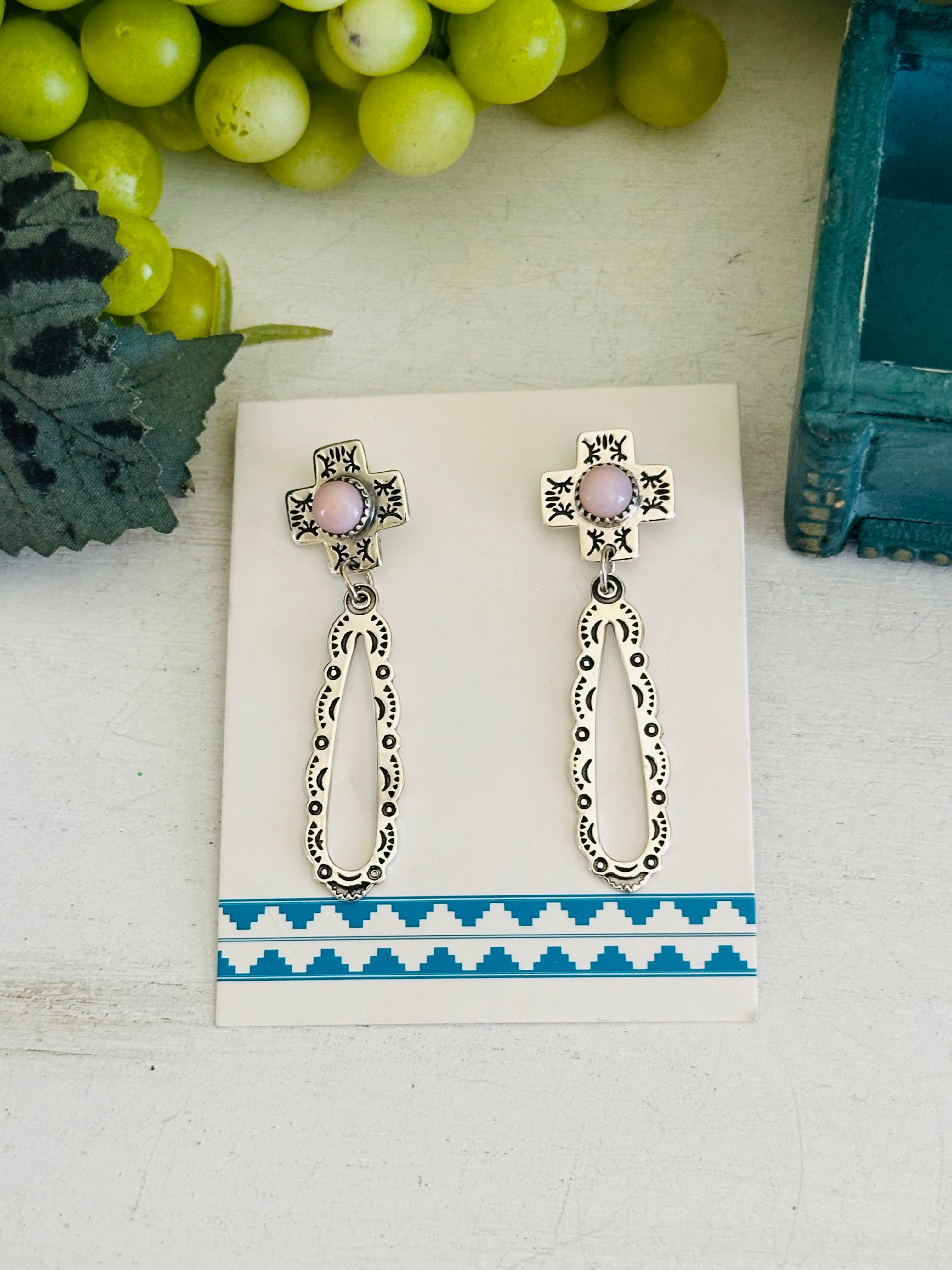 TTD “Gracey” Peruvian Pink Opal & Sterling Silver Post Dangle Earrings