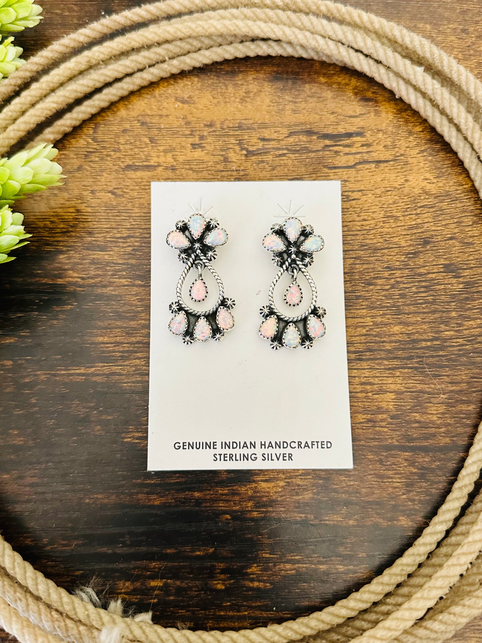 Southwest Handmade Opal & Sterling Silver Post Dangle Earrings