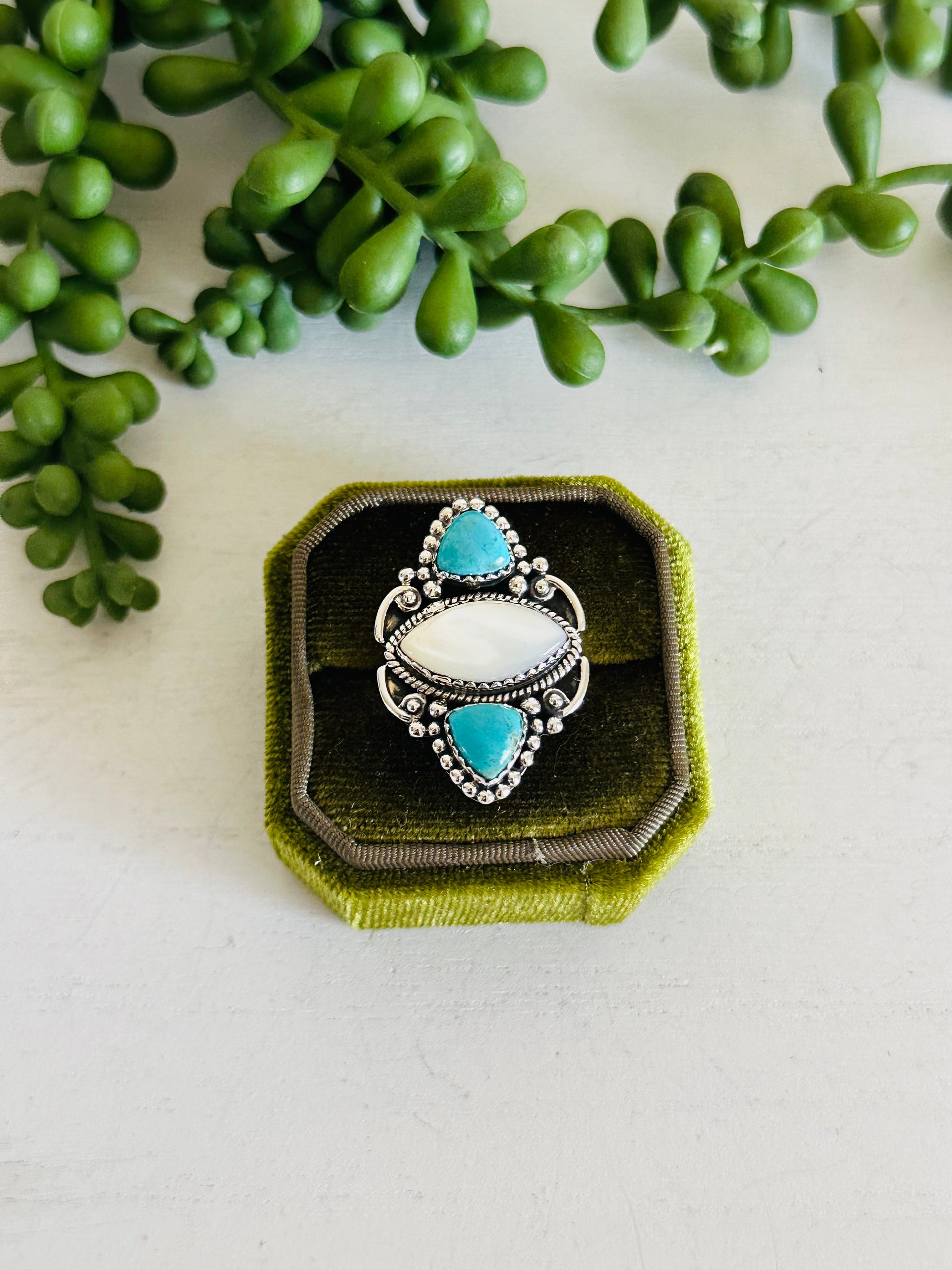 Southwest Handmade Multi Stone & Sterling Silver Adjustable Cluster Ring