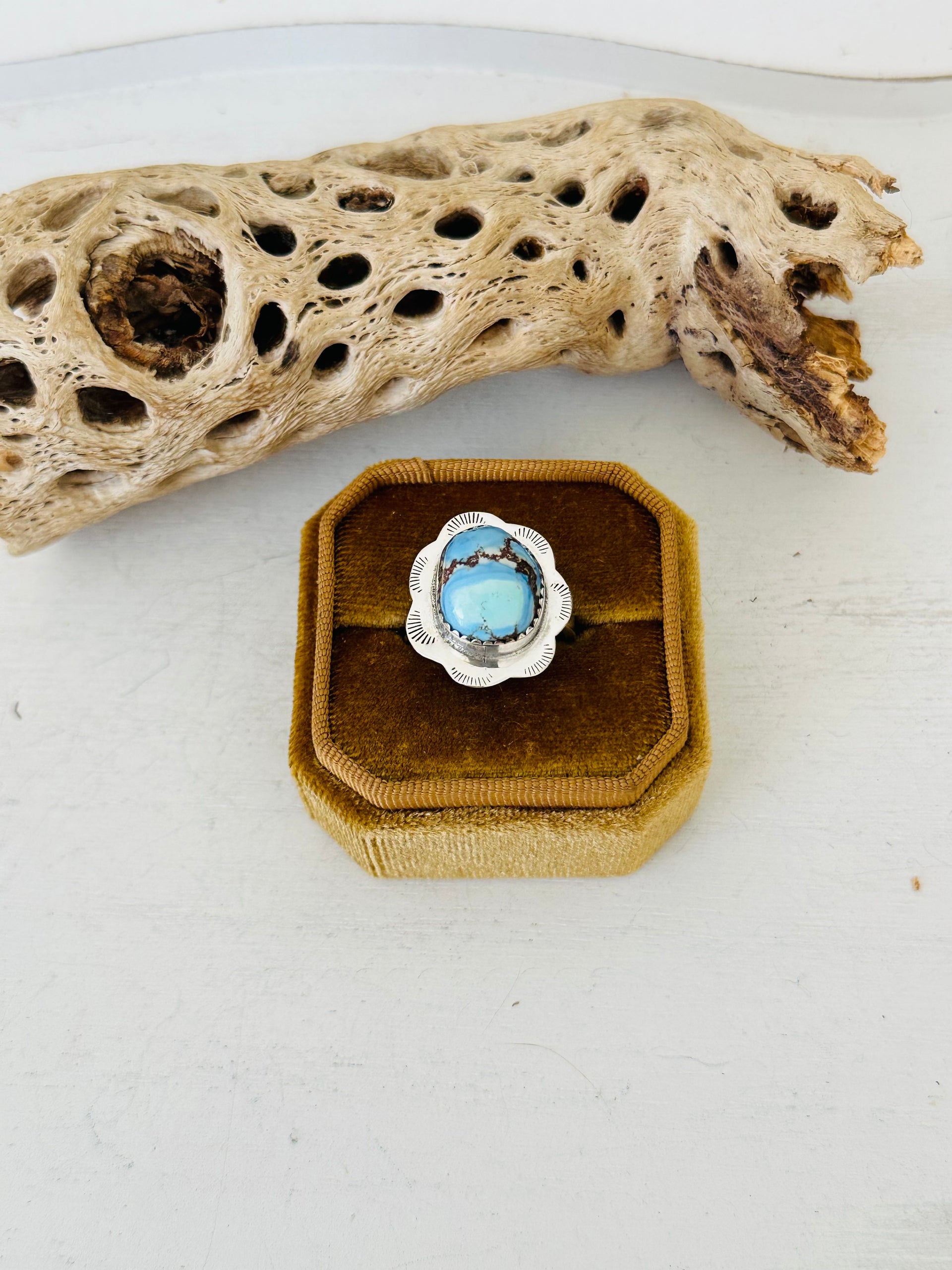 Southwest Handmade Golden Hills Turquoise & Sterling Silver Adjustable Ring