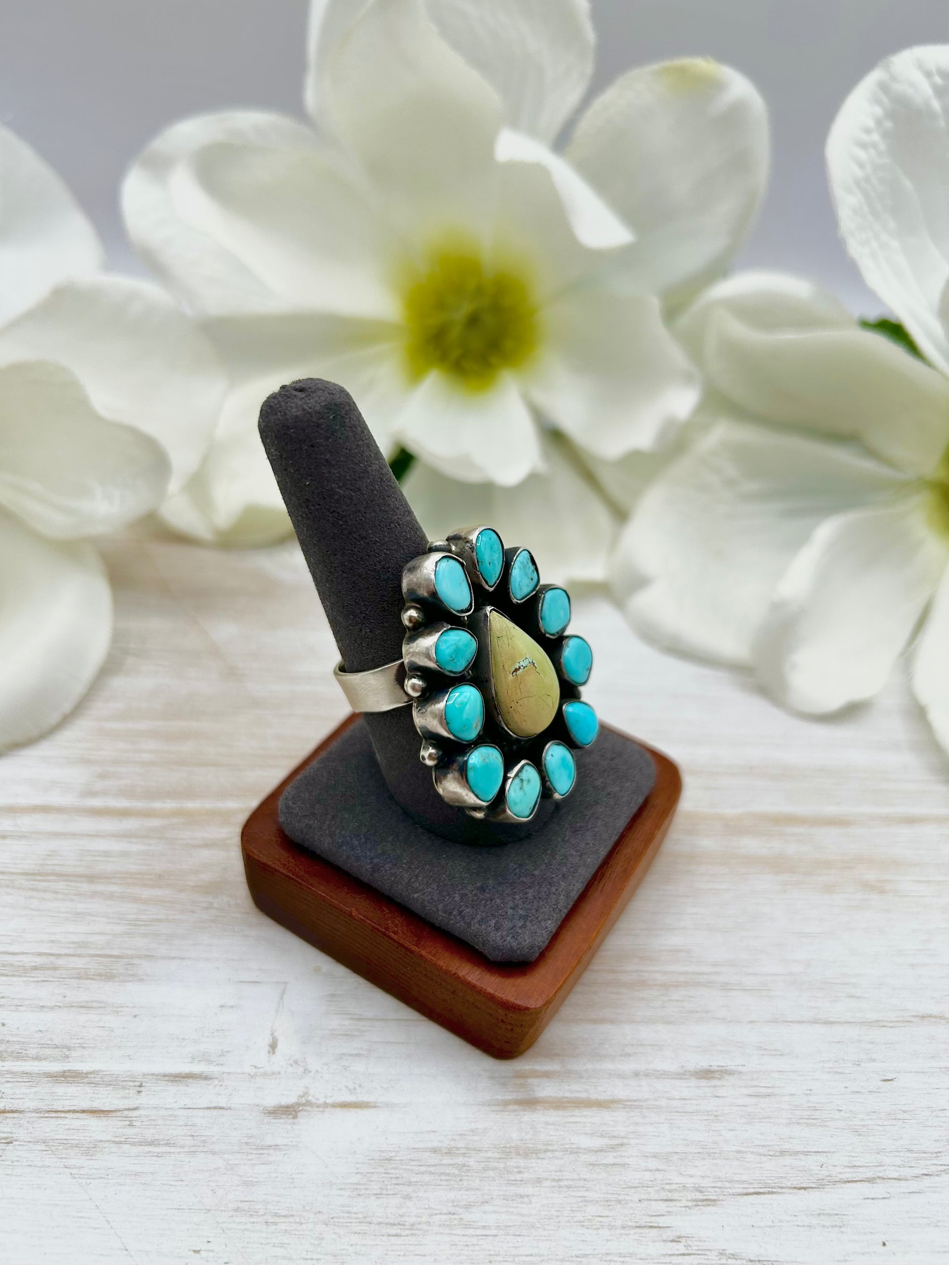 Navajo Made Mixed Turquoise & Sterling Silver Adjustable Ring