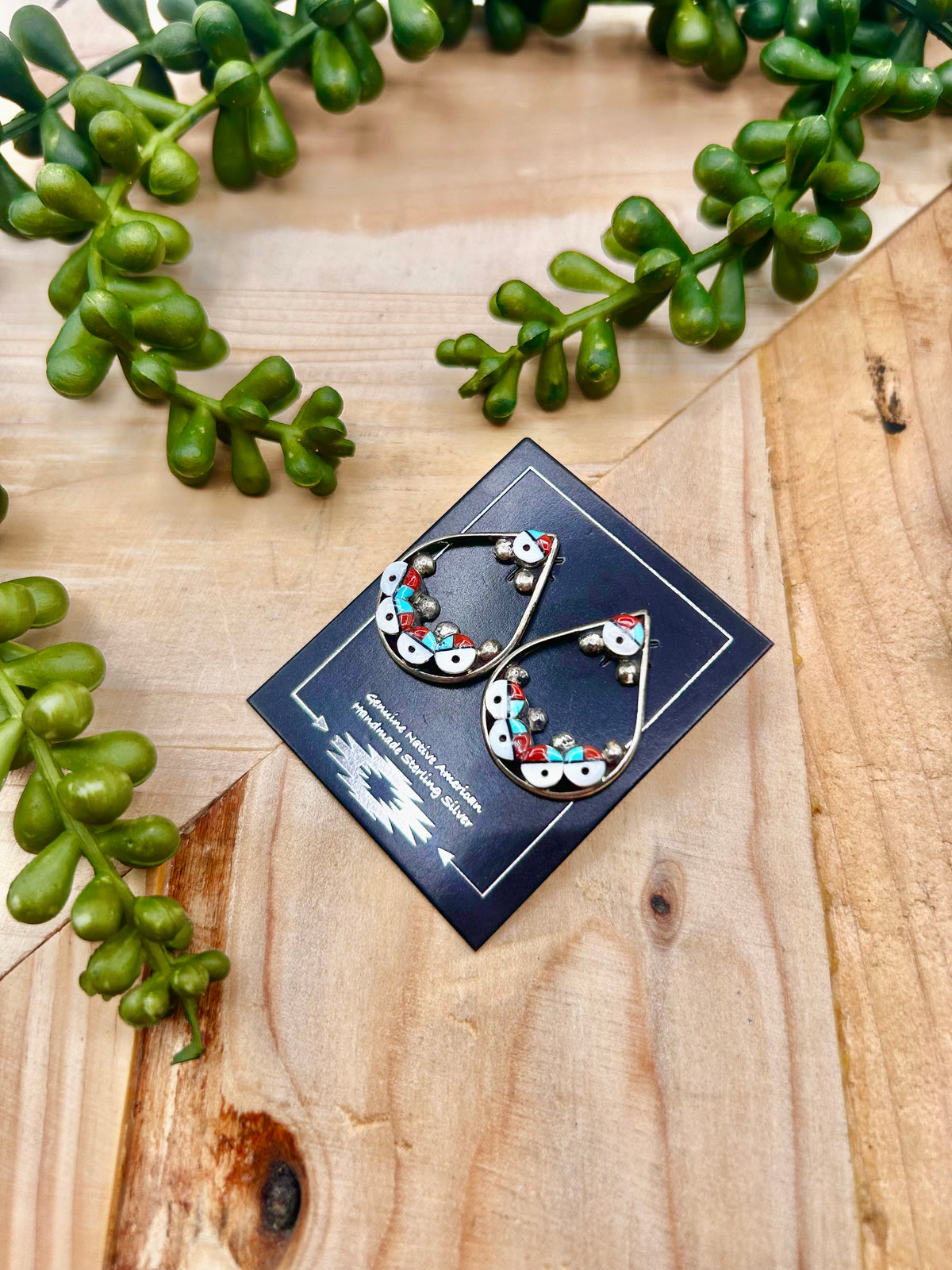 Zuni Made Multi Stone & Sterling Silver Post Earrings