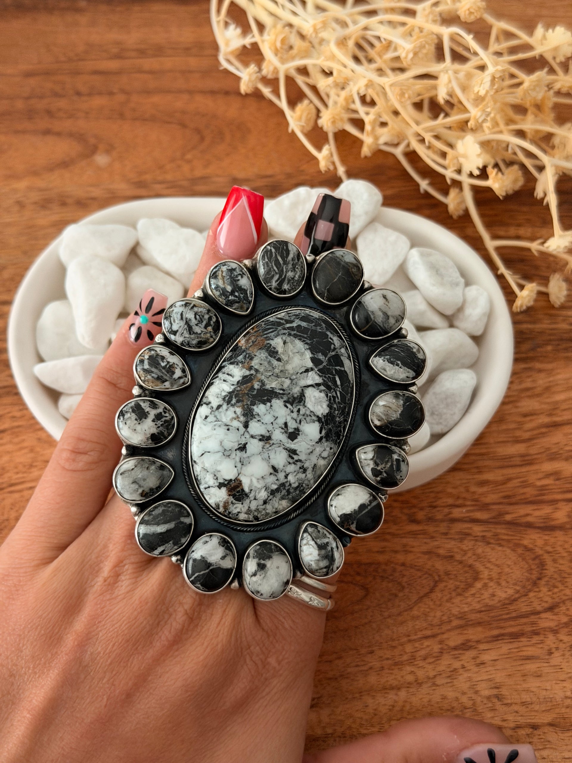 Aaron Robertson White Buffalo & Sterling Silver Cluster Ring Size 7