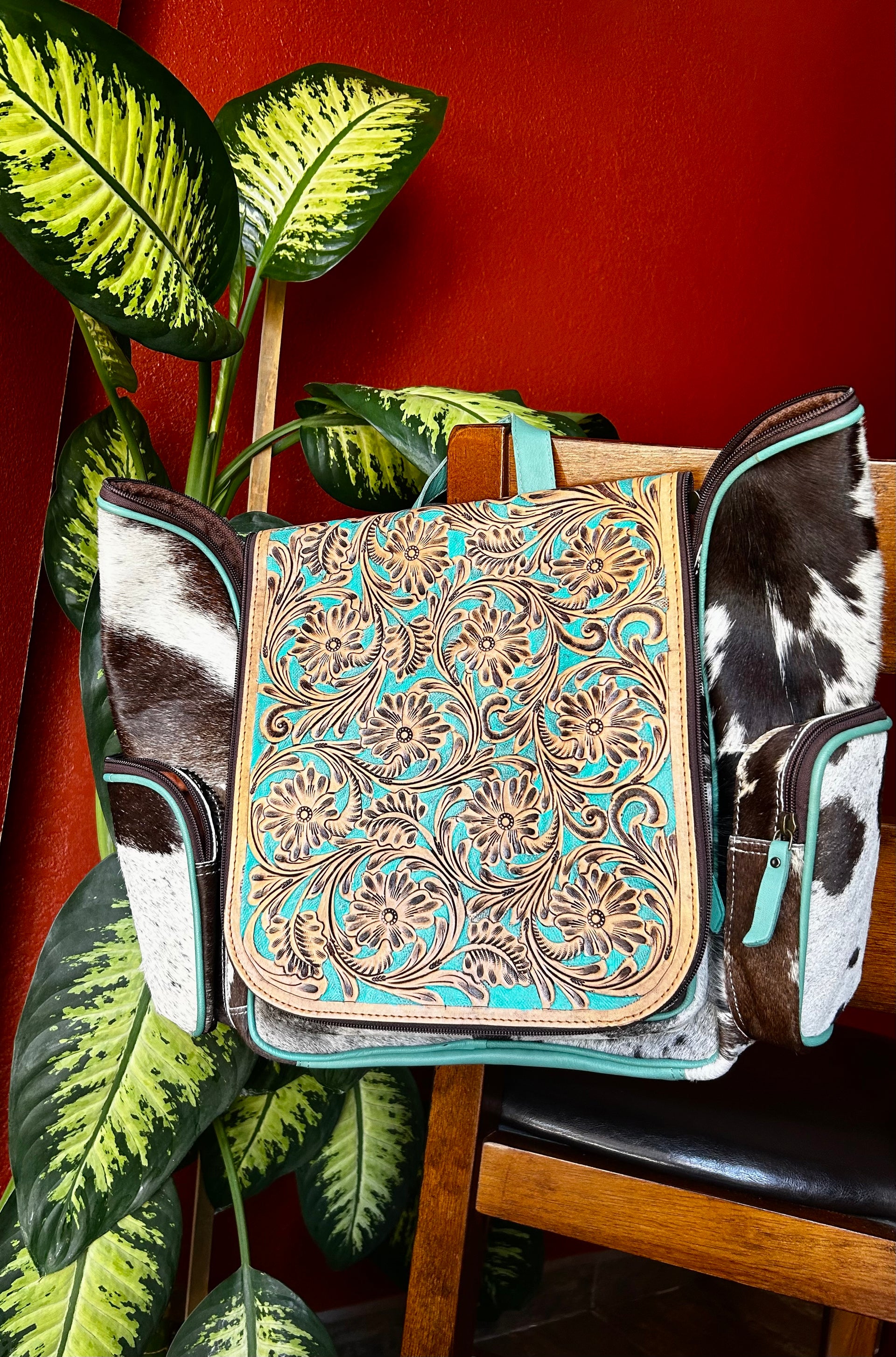 Genuine Cowhide & Flower Leather Back Pack/Diaper Bag