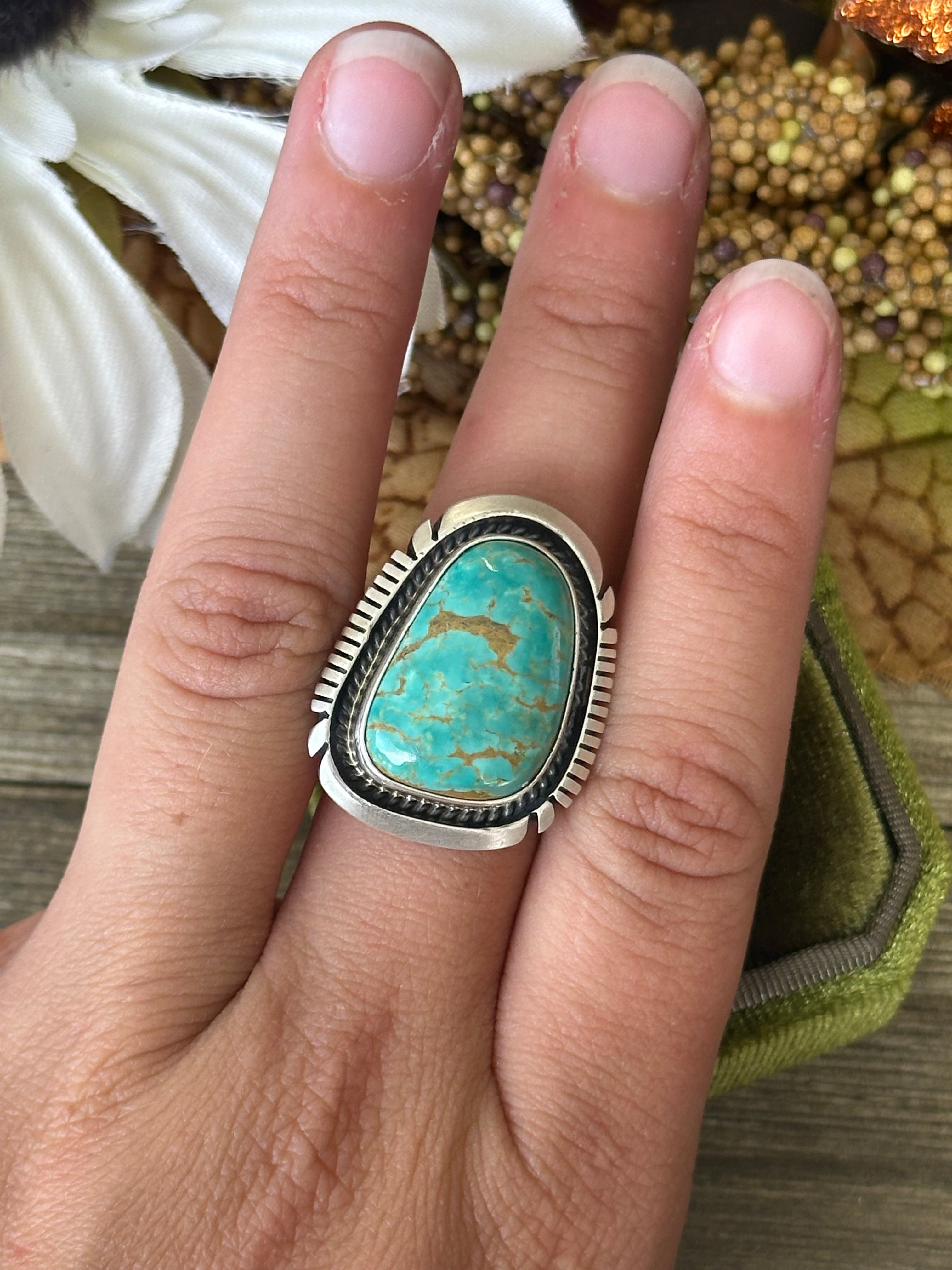 Alfred Martinez Royston Turquoise &  Sterling Silver Adjustable Ring