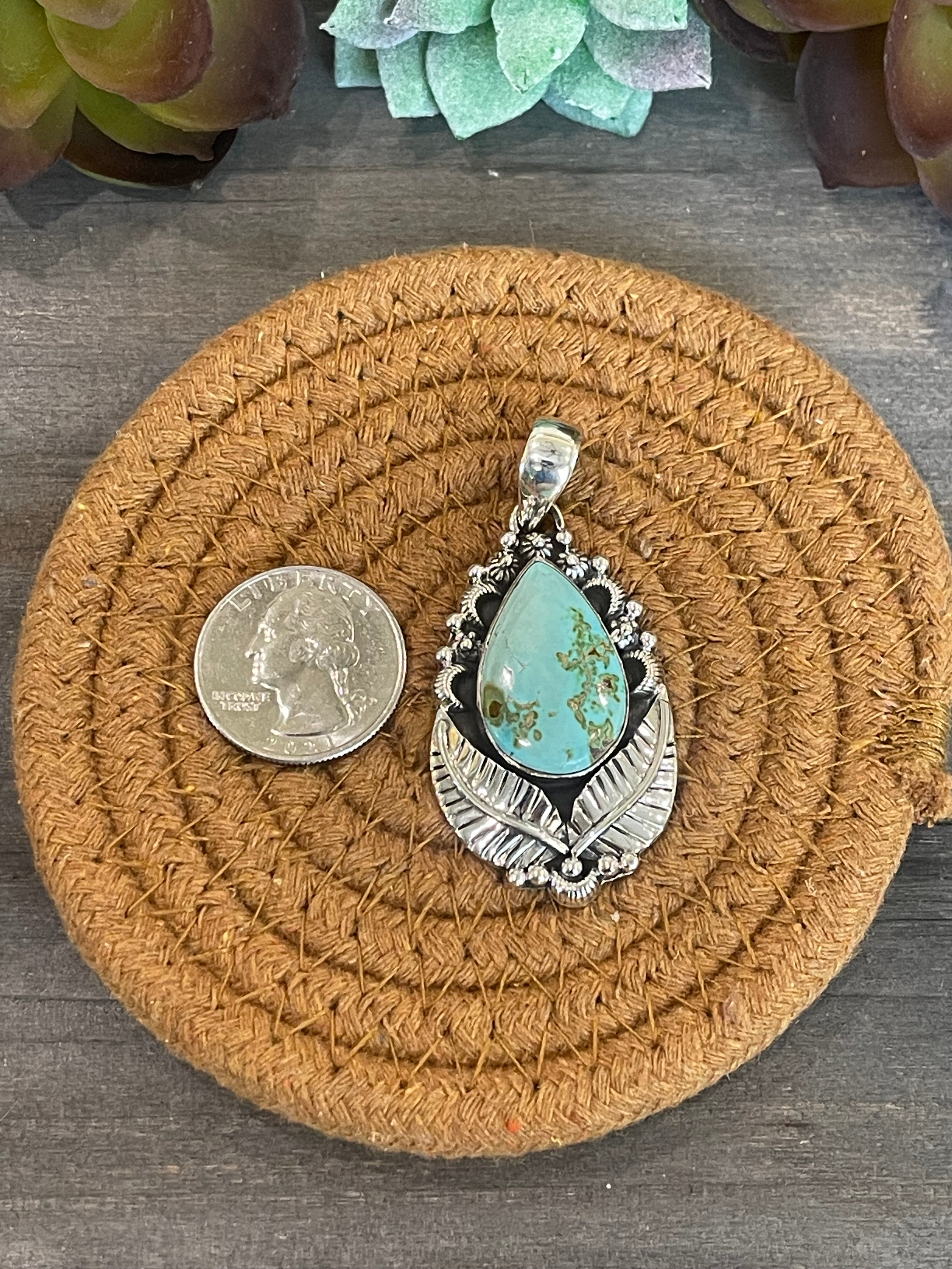 Southwest Handmade Sonoran Mountain Turquoise & Sterling Silver Pendant