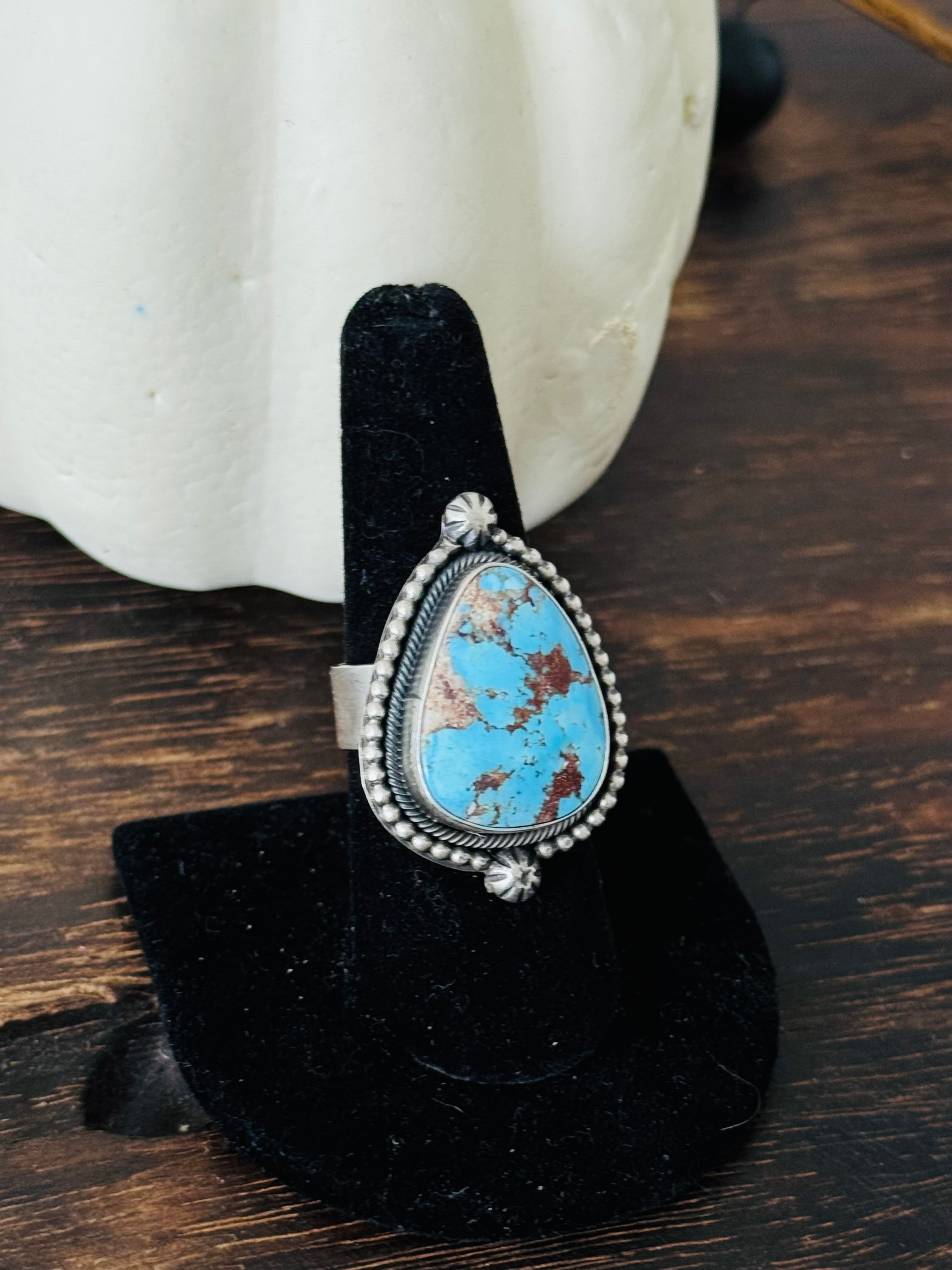 Scott Skeets Golden Hills Turquoise & Sterling Silver Ring Size 8