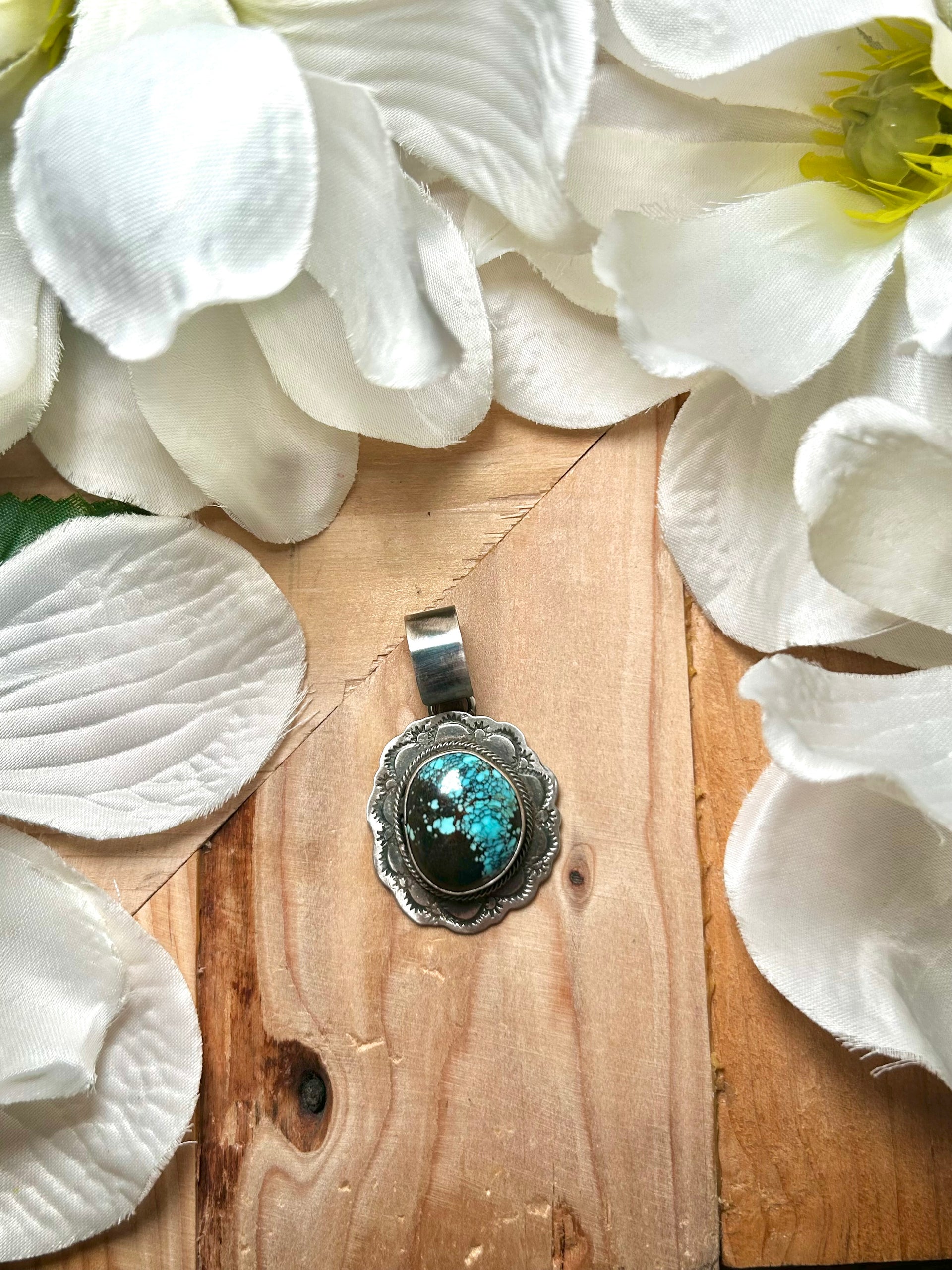 Navajo Made Blue Moon Turquoise & Sterling Silver Pendant