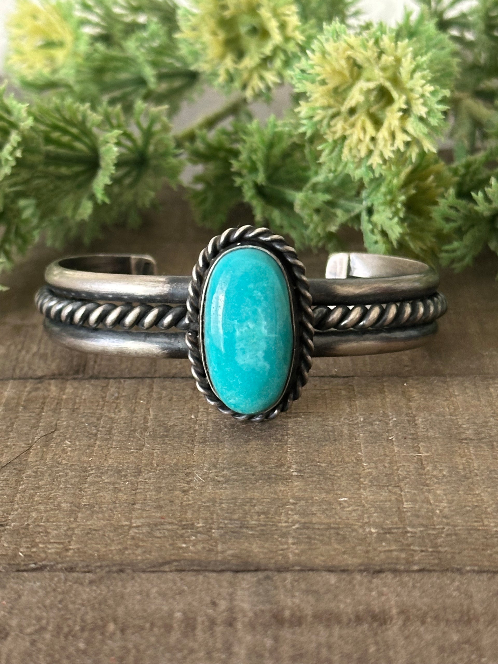 Navajo Made Kingman Turquoise & Sterling Silver Cuff Bracelet
