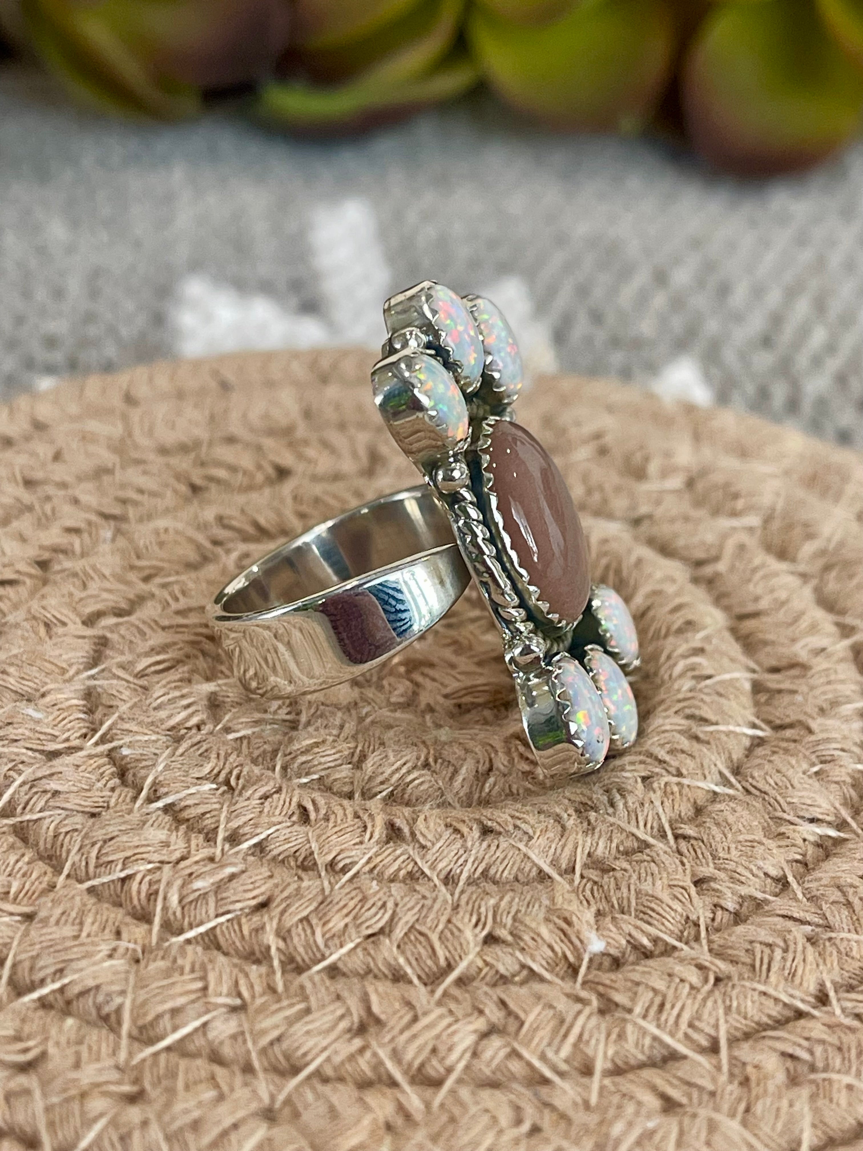 Southwest Handmade Multi Stone & Sterling Silver Adjustable Cluster Ring