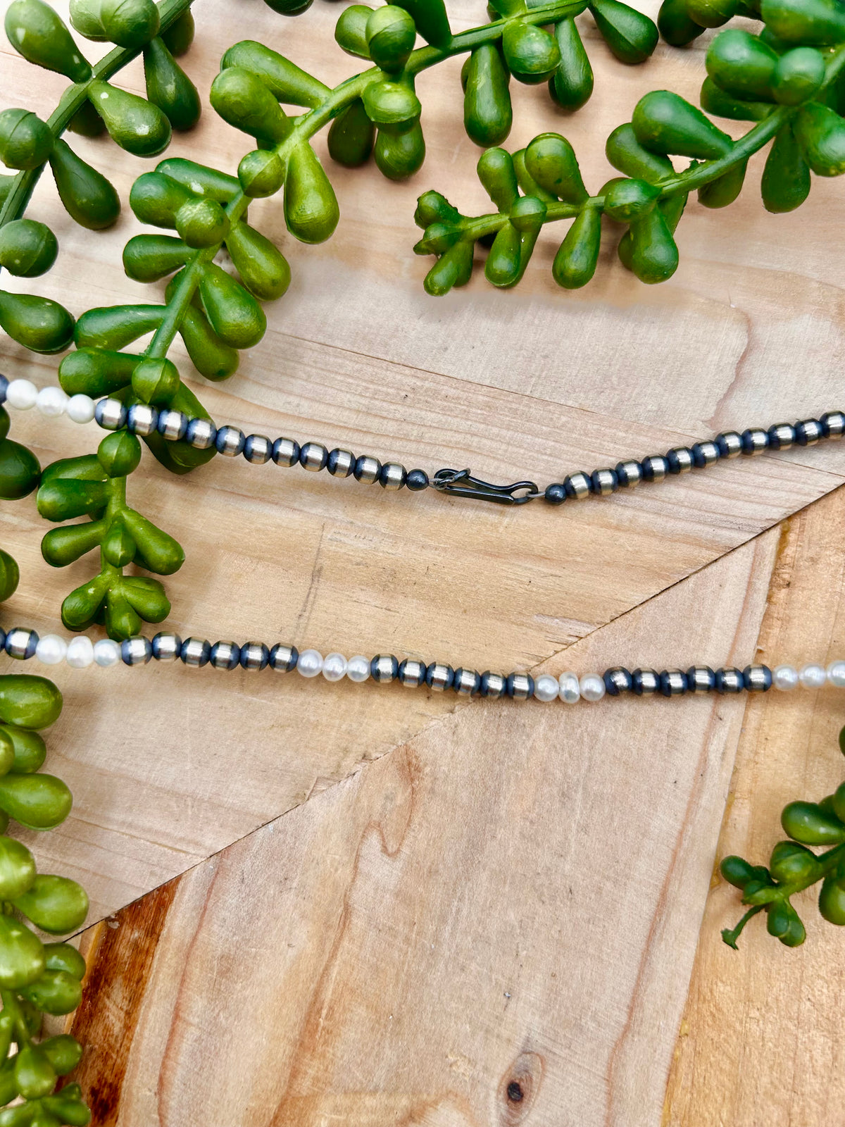 Navajo Made Strung Fresh Water Pearls & Sterling Silver Necklace