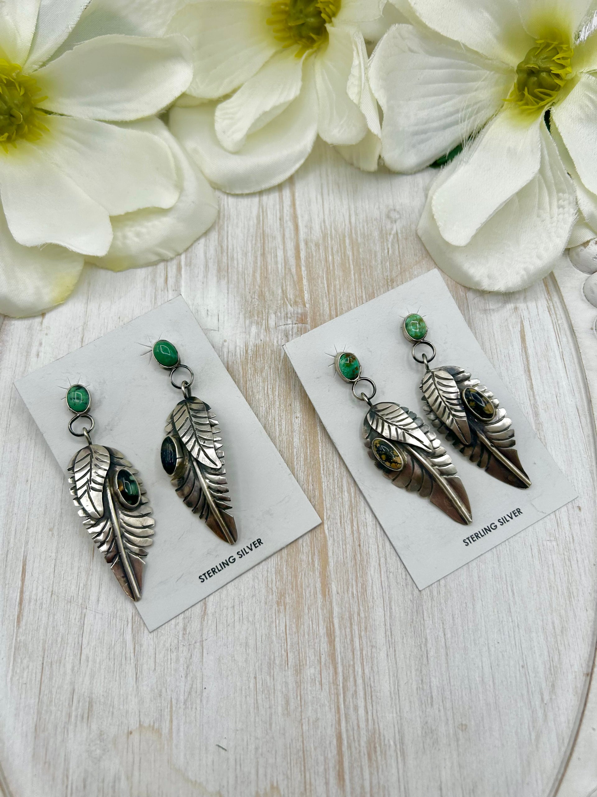 Navajo Made New Lander Variscite & Sterling Silver Post Earrings