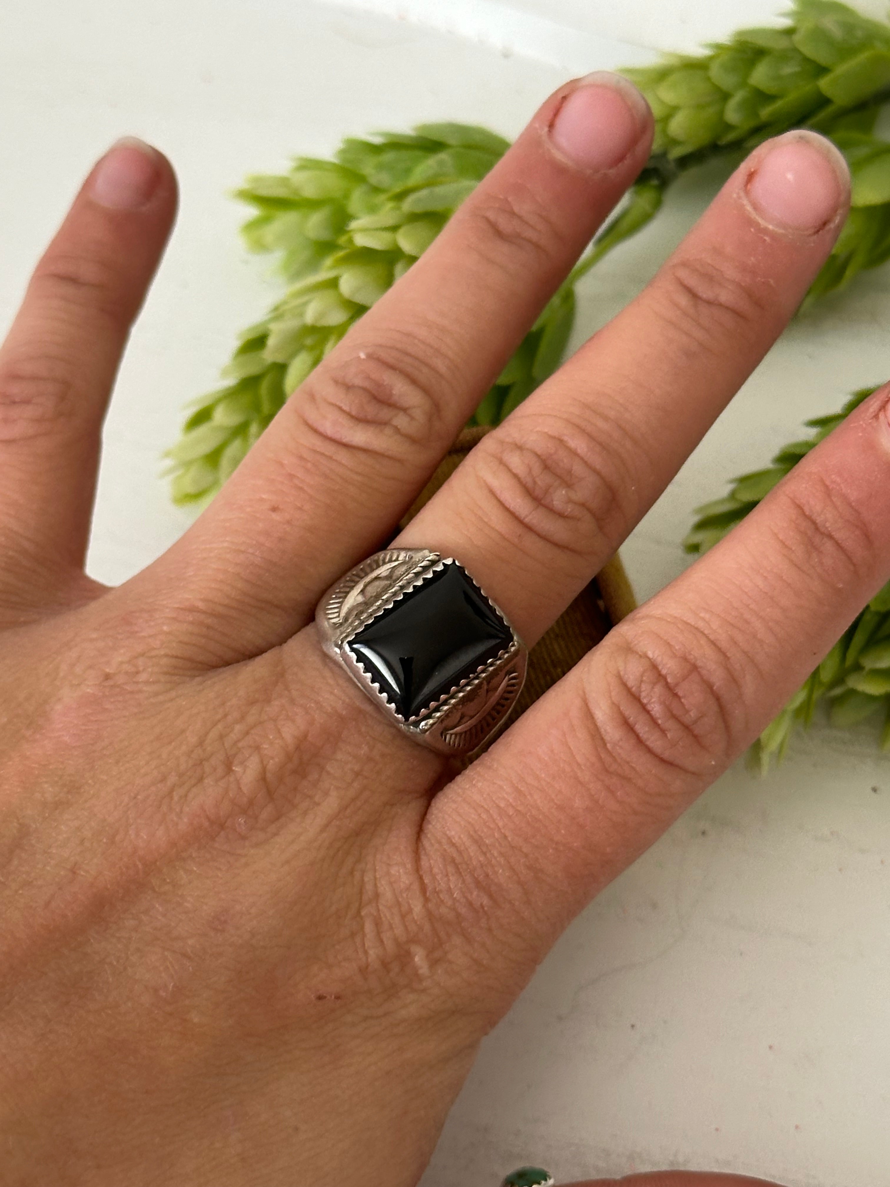 Navajo Made Onyx & Sterling Silver Ring