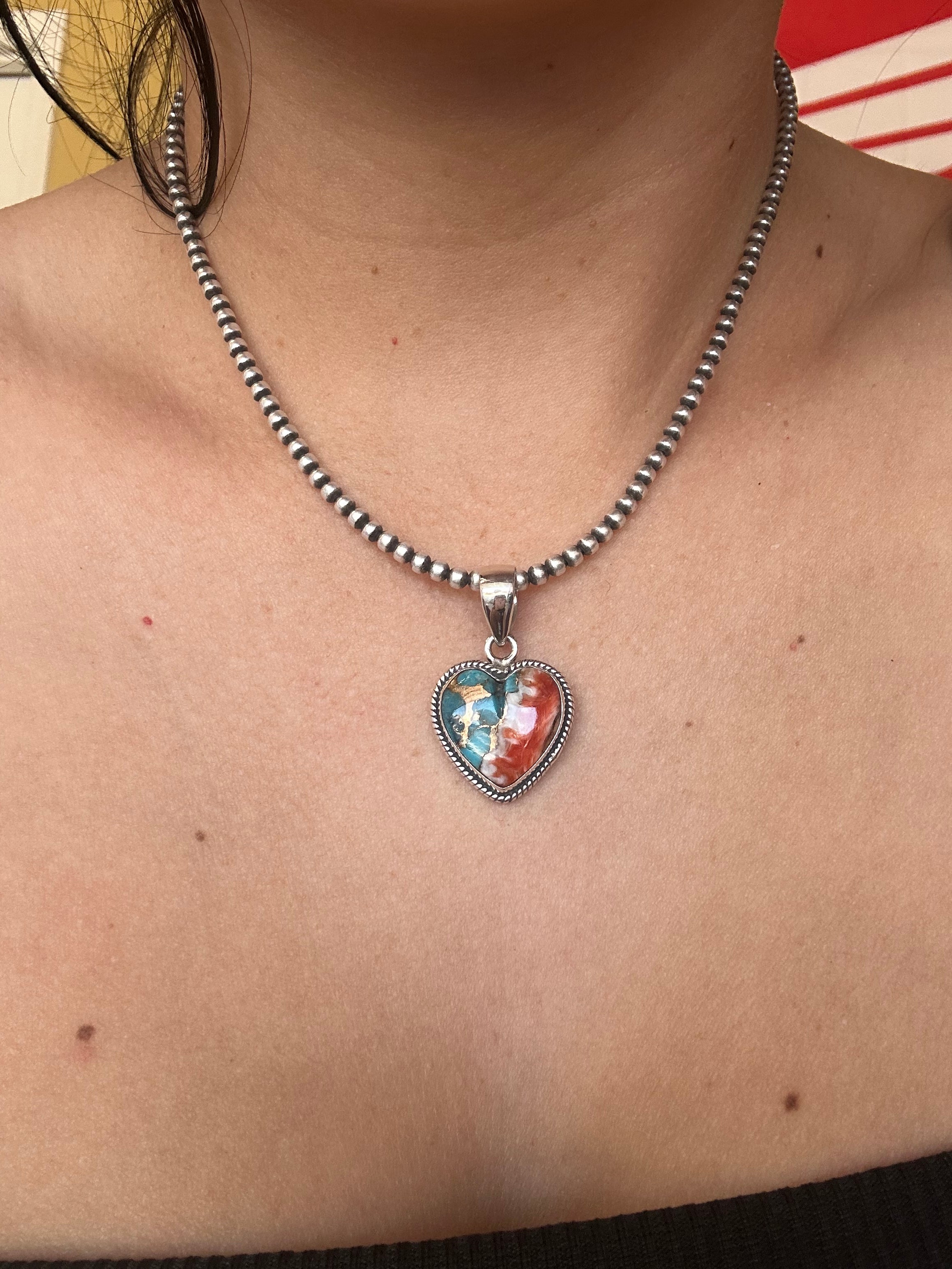 Southwest Handmade Mohave Turquoise & Sterling Silver Heart Pendant