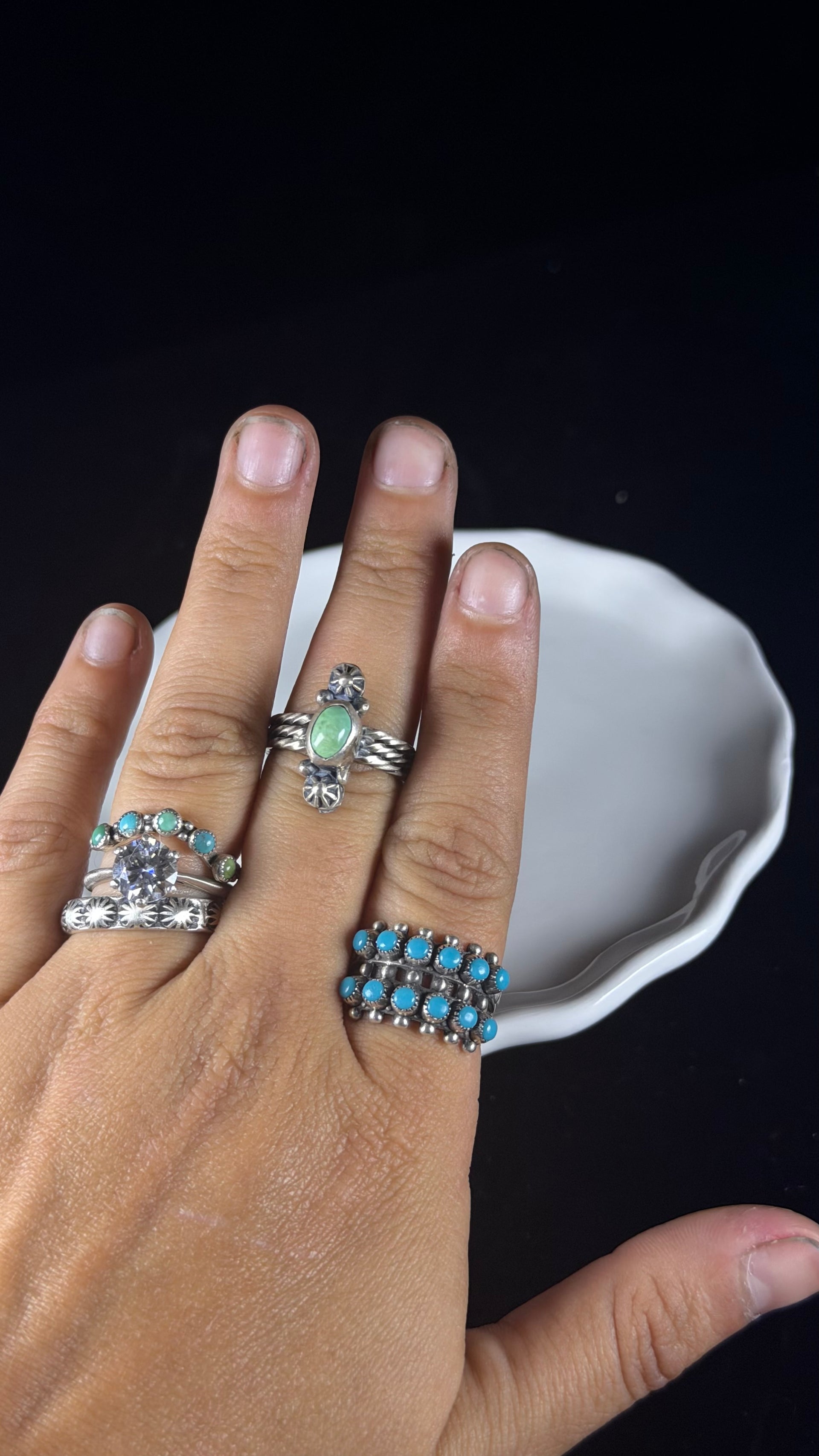 Navajo Made Kingman Turquoise & Sterling Silver Ring Size 7.25