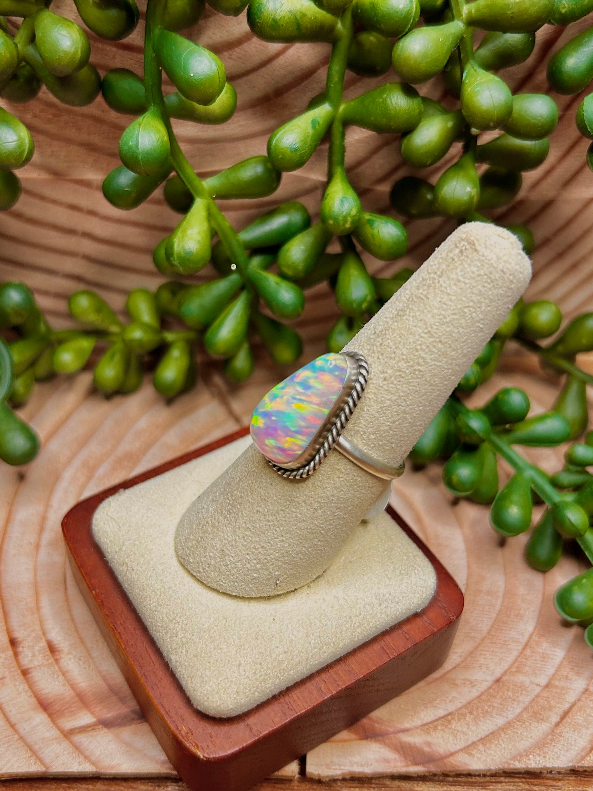 Navajo Made Opal & Sterling Sliver Ring Size 8.75